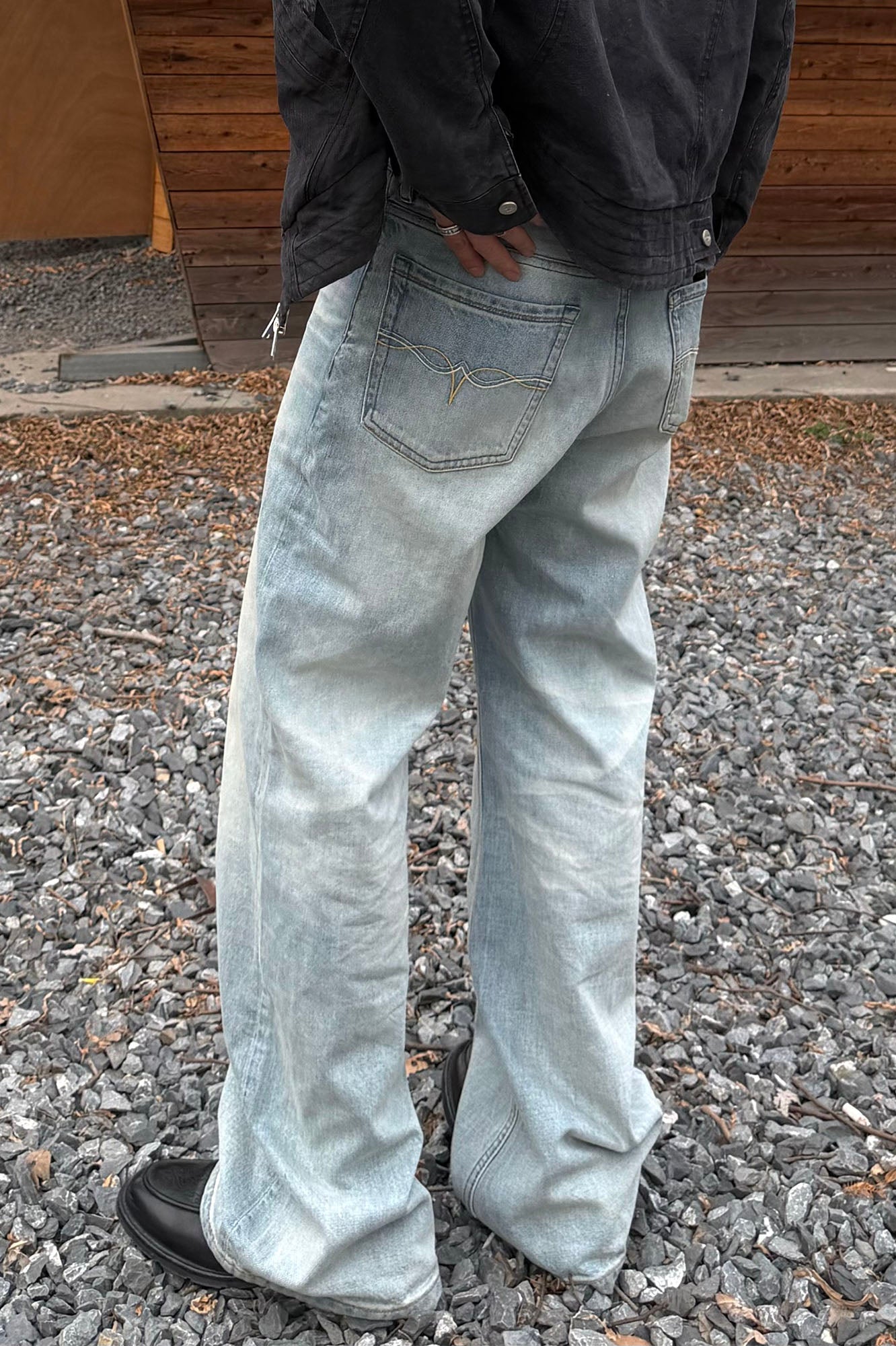CATSSTAC Classic Whiskering Washed Jeans-Jeans-M-Gray-Free Shipping Leatheretro