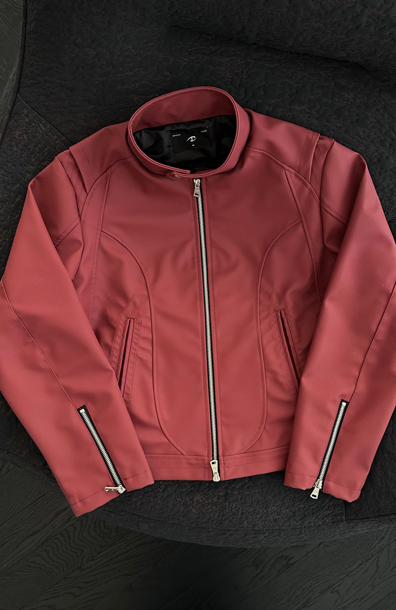 CATSSTAC Harrington PU Jacket-Jacket-M-Red-Free Shipping Leatheretro