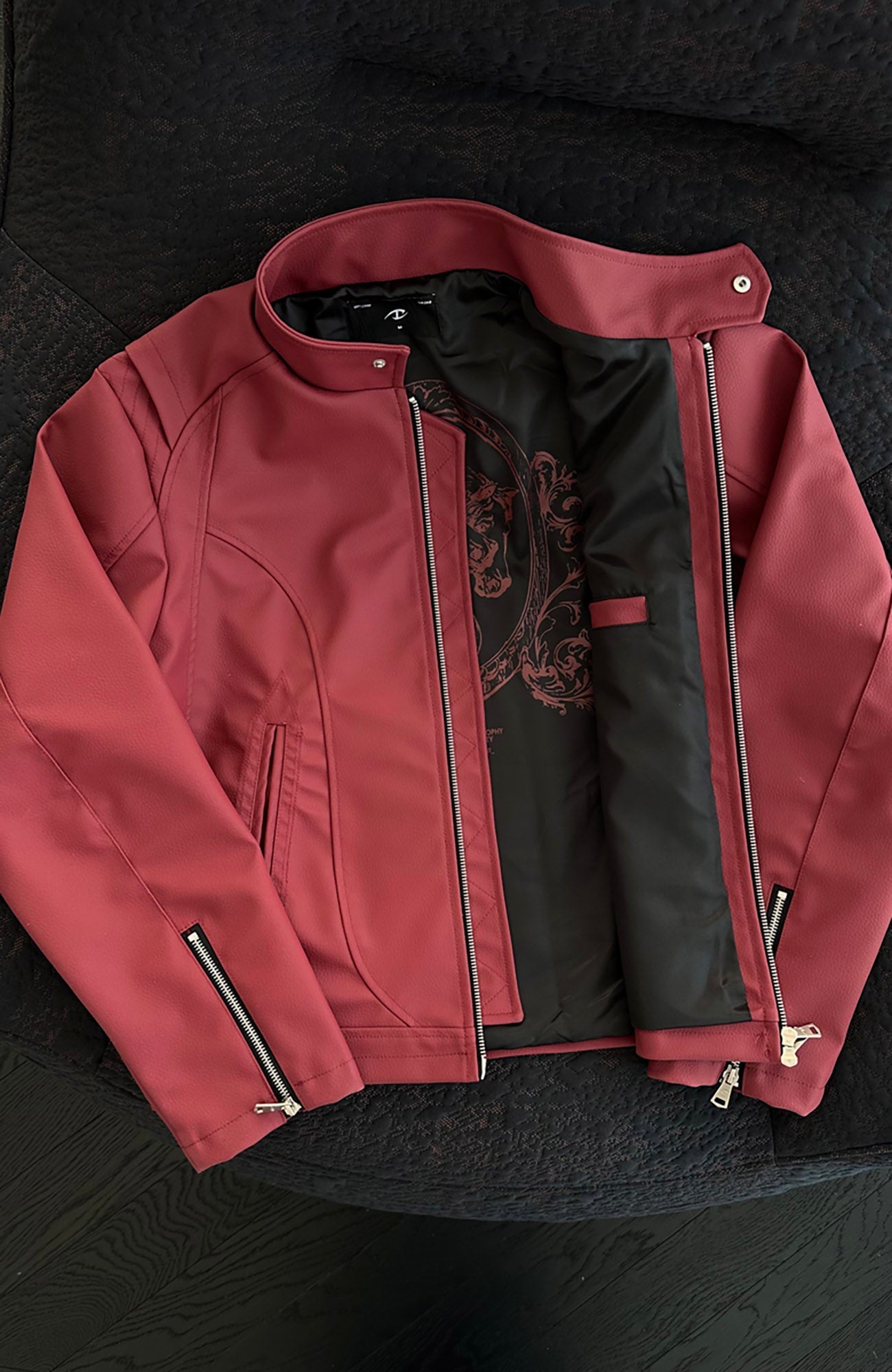 CATSSTAC Harrington PU Jacket-Jacket-M-Red-Free Shipping Leatheretro