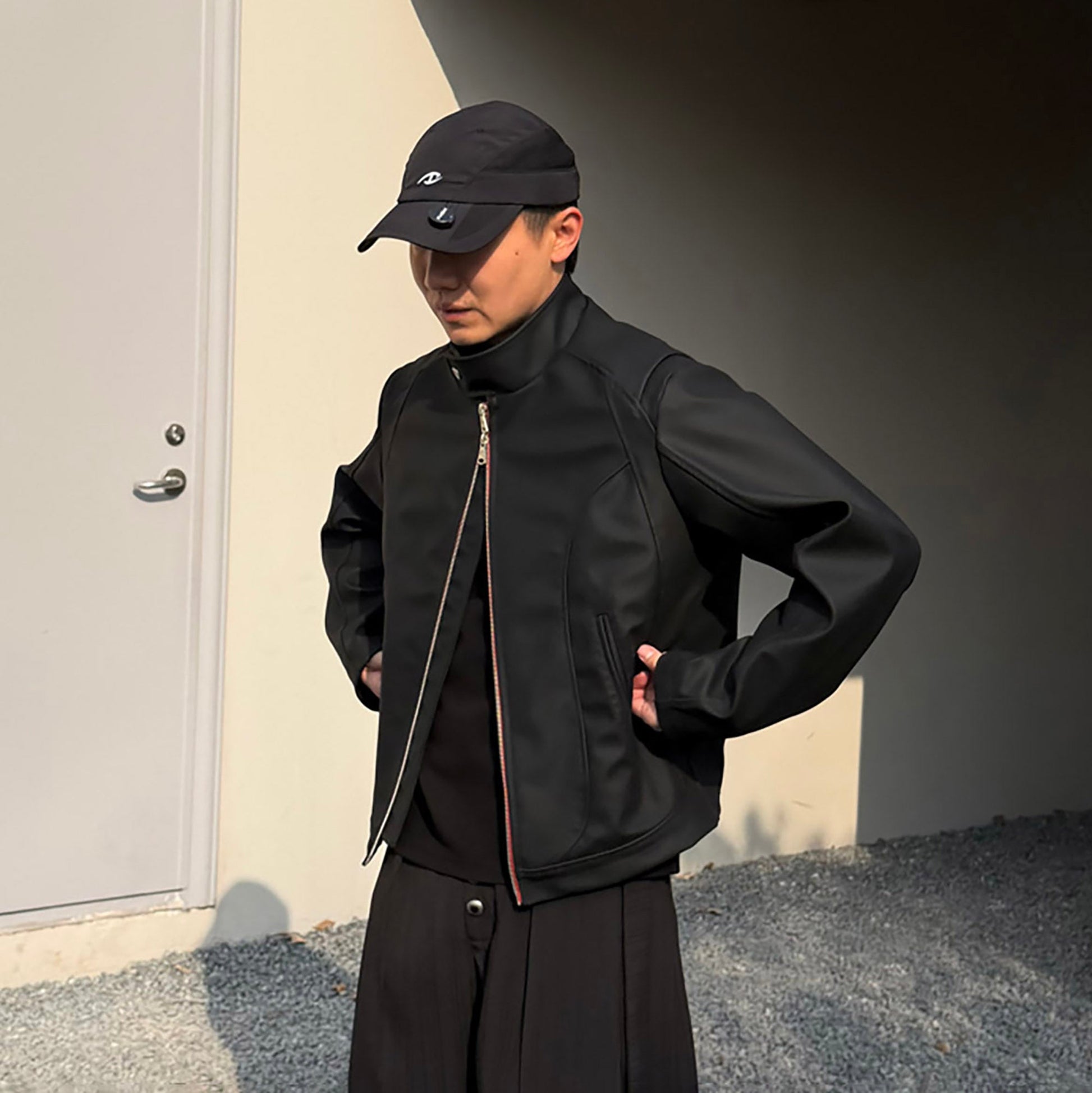 CATSSTAC Harrington PU Jacket-Jacket-M-Black-Free Shipping Leatheretro