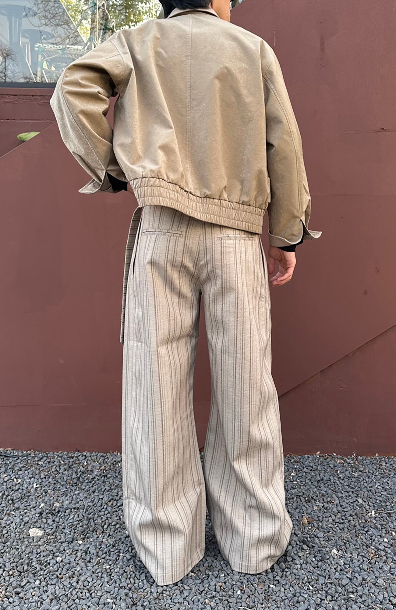 CATSSTAC Button-Closure Striped Double-Pleat Trousers-Pants-M-Khaki-Free Shipping Leatheretro