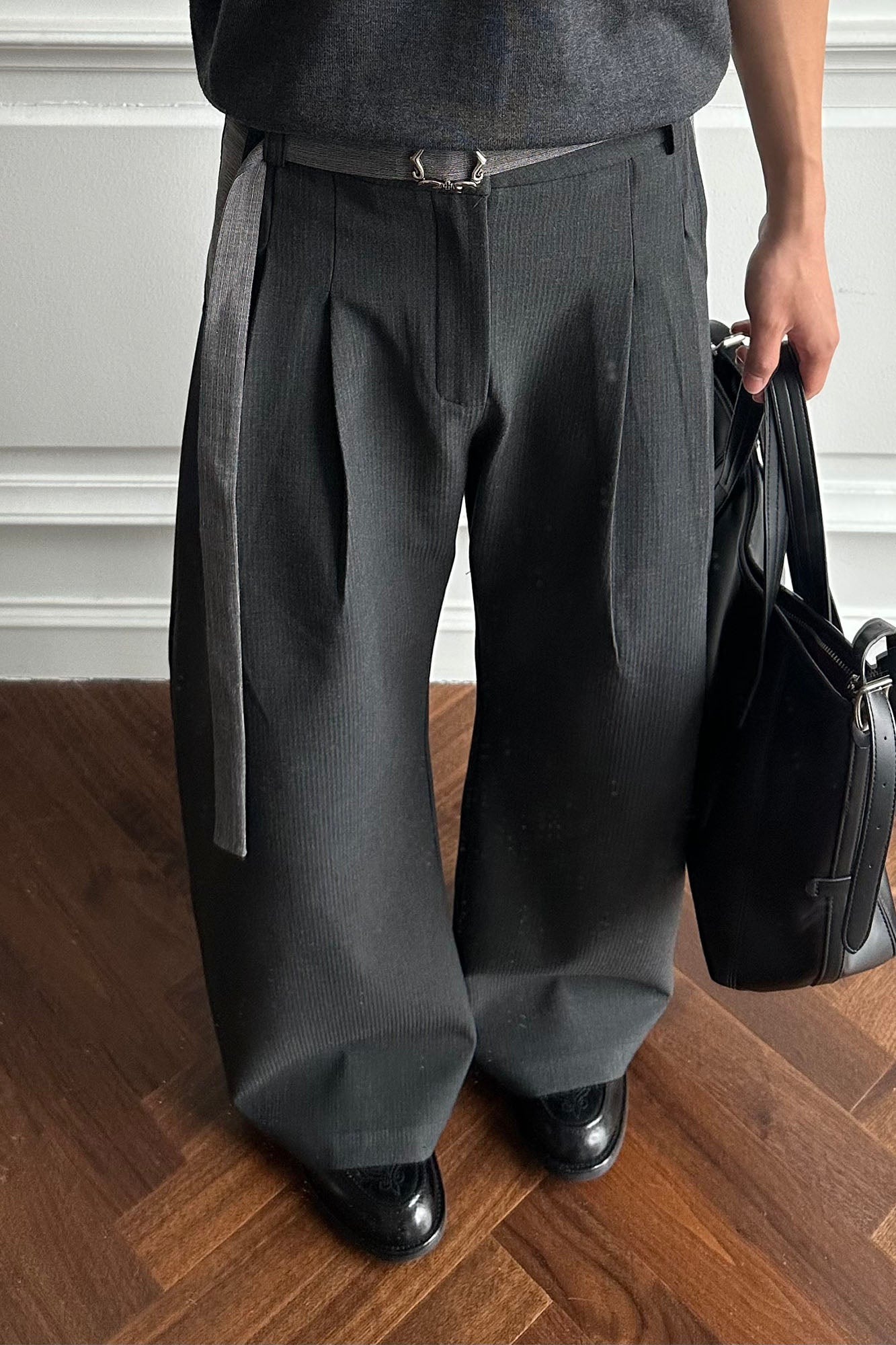 CATSSTAC Detachable-Belt Pleats Wide-Leg Trousers-Pants-M-Free Shipping Leatheretro