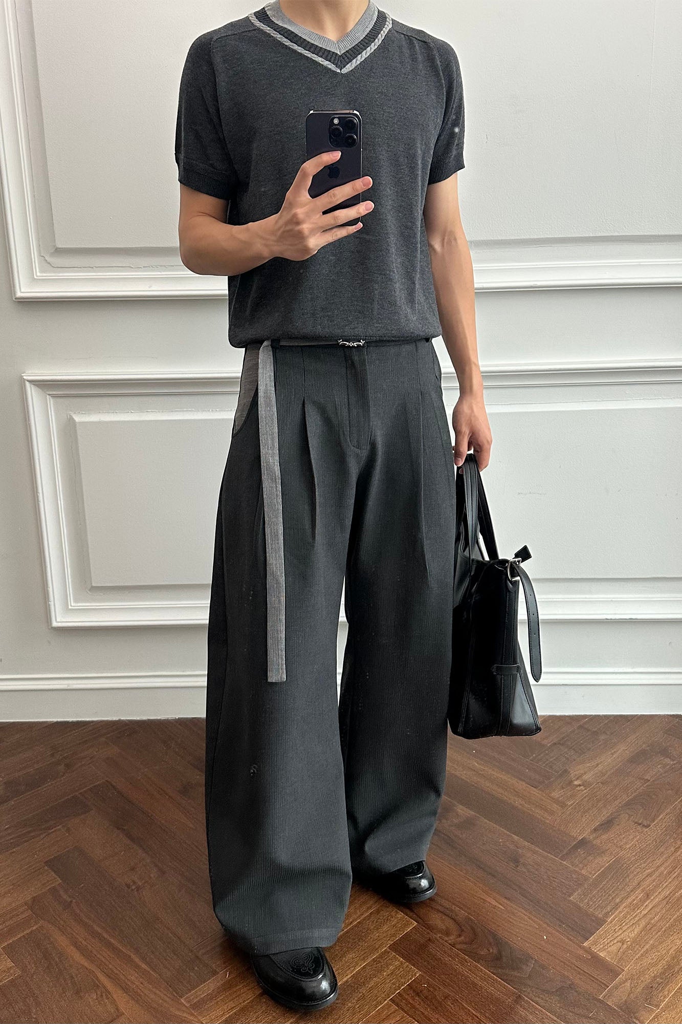CATSSTAC Detachable-Belt Pleats Wide-Leg Trousers-Pants-M-Free Shipping Leatheretro