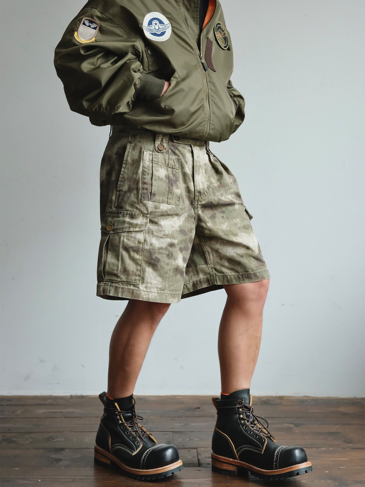 NEIGBORL Retro Washed Camo Cargo Shorts-Shorts-S-Free Shipping Leatheretro