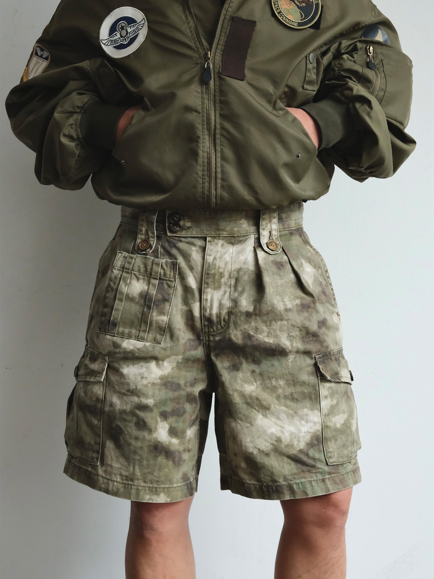 NEIGBORL Retro Washed Camo Cargo Shorts-Shorts-S-Free Shipping Leatheretro