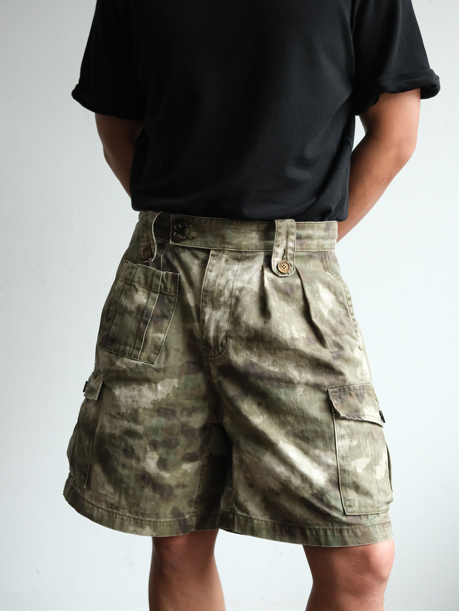 NEIGBORL Retro Washed Camo Cargo Shorts-Shorts-S-Free Shipping Leatheretro