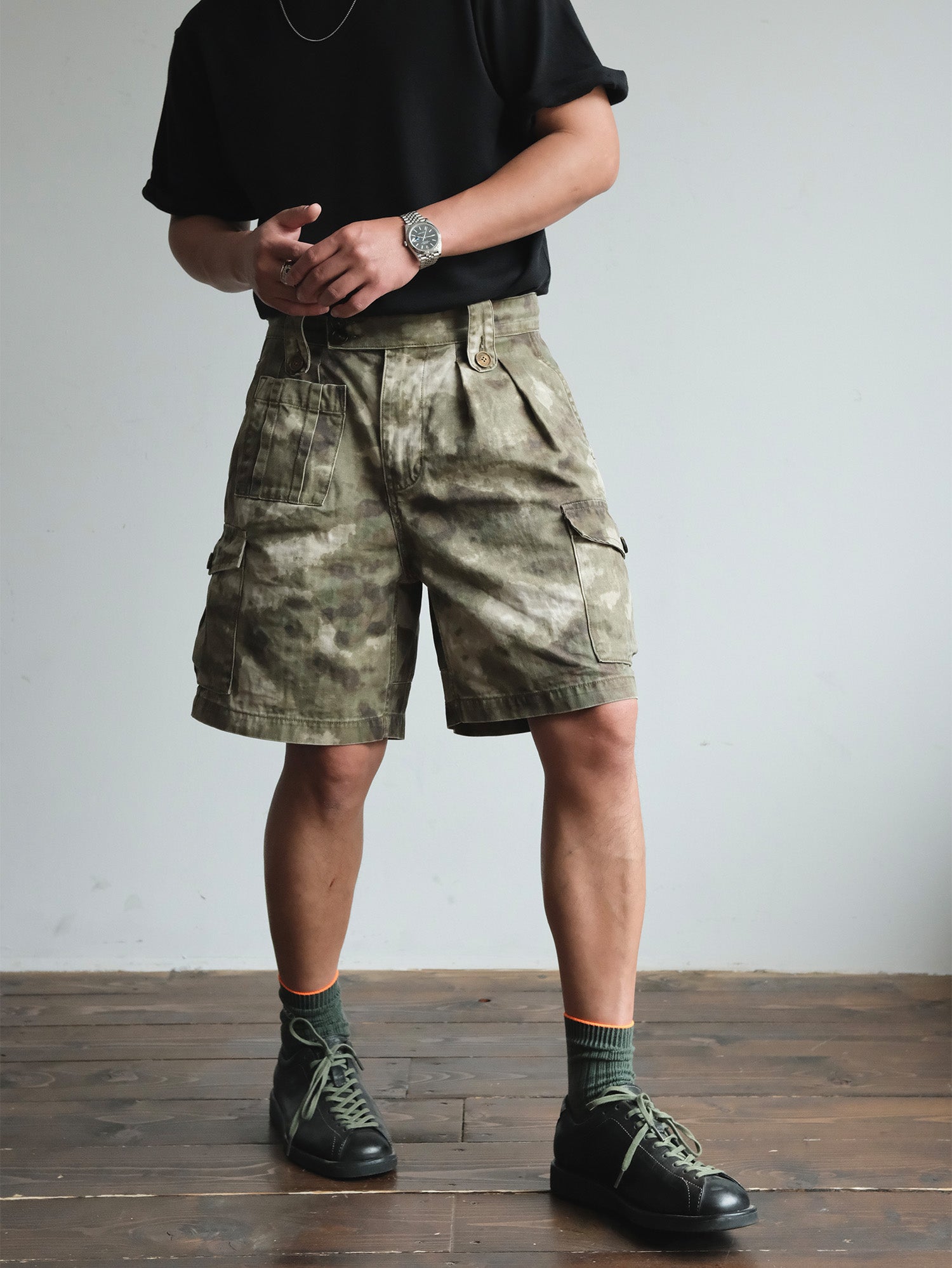 NEIGBORL Retro Washed Camo Cargo Shorts-Shorts-S-Free Shipping Leatheretro