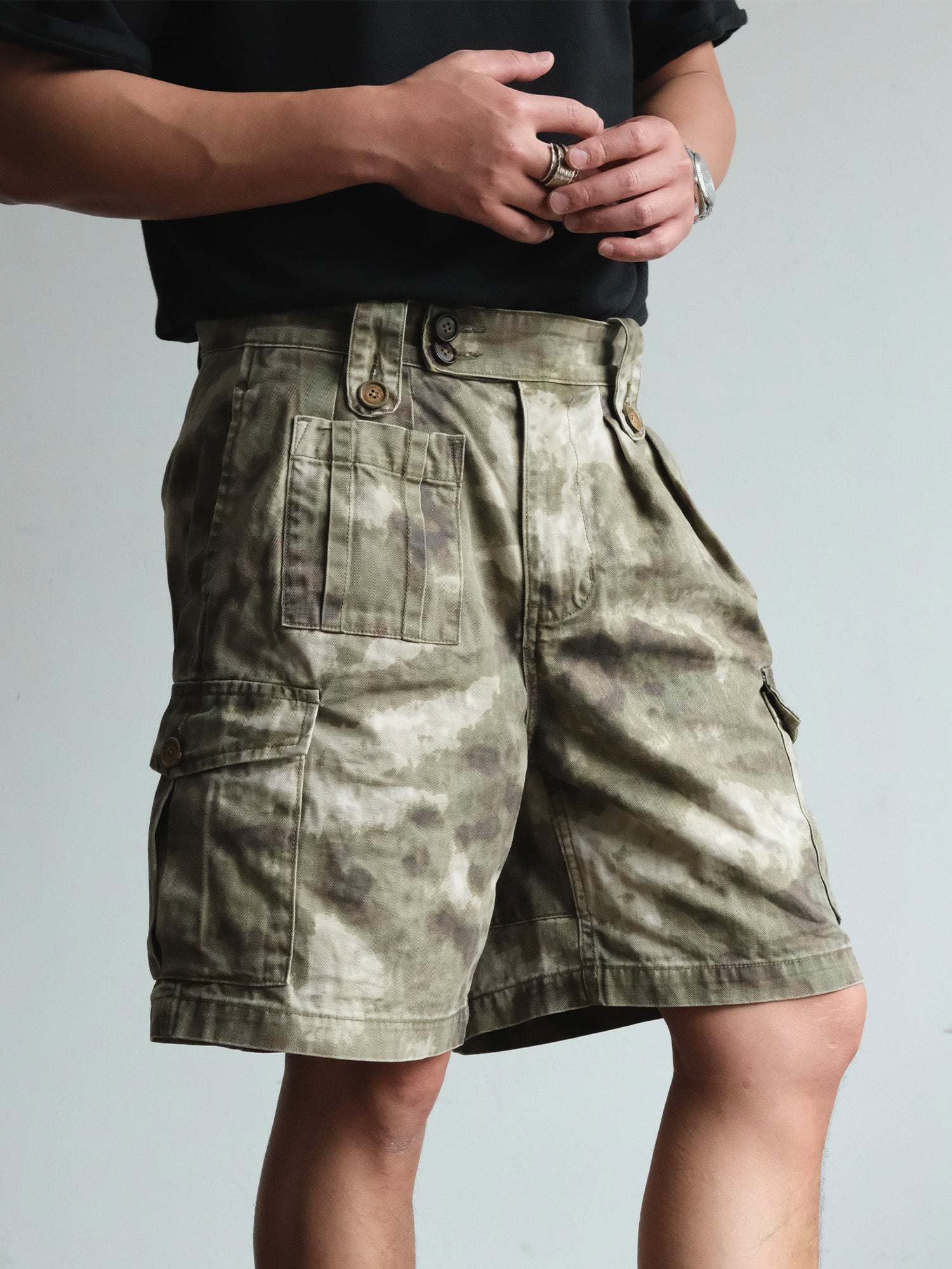 NEIGBORL Retro Washed Camo Cargo Shorts-Shorts-S-Free Shipping Leatheretro