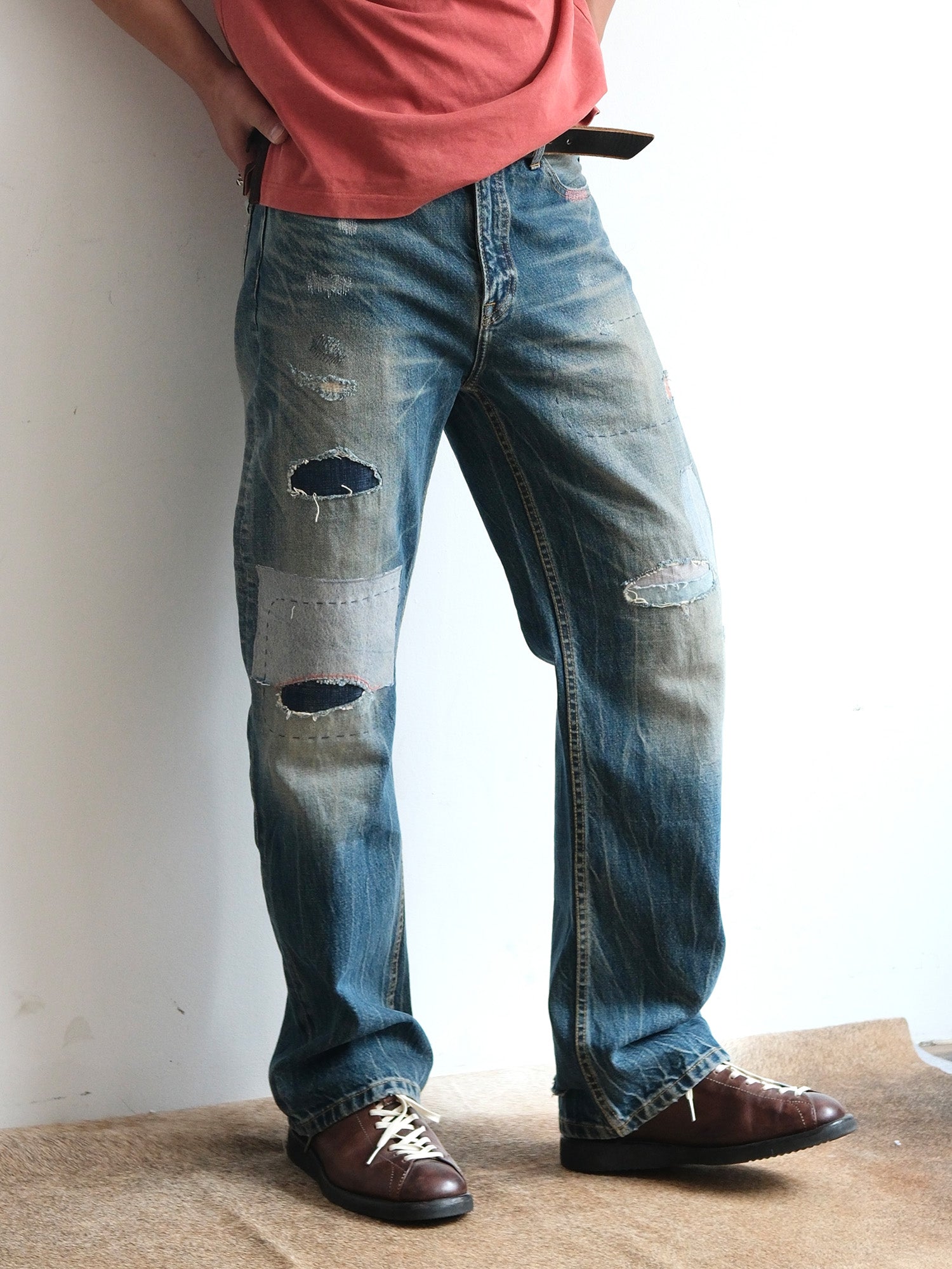 NEIGBORL Retro Washed Patch Distressed Jeans-Jeans-XS-Free Shipping Leatheretro