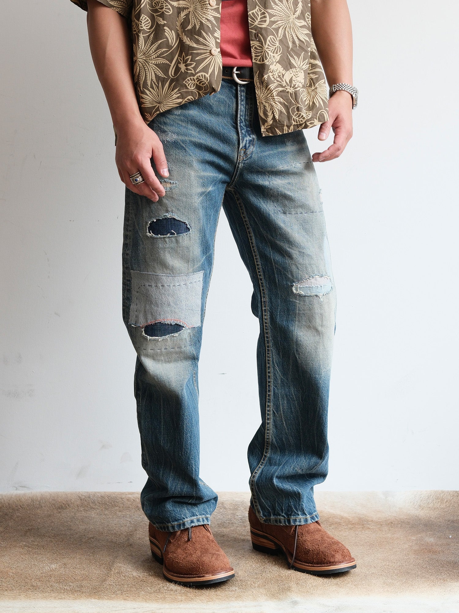 NEIGBORL Retro Washed Patch Distressed Jeans-Jeans-XS-Free Shipping Leatheretro