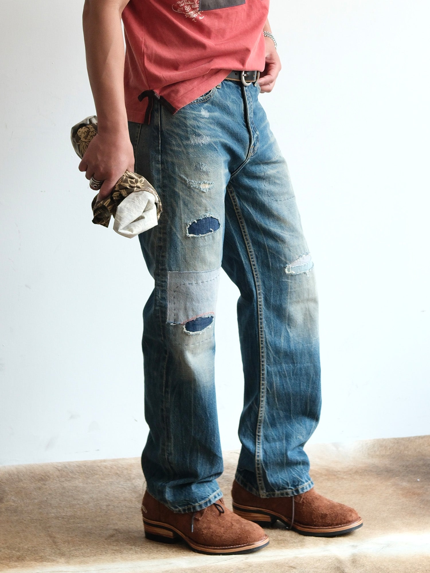 NEIGBORL Retro Washed Patch Distressed Jeans-Jeans-XS-Free Shipping Leatheretro