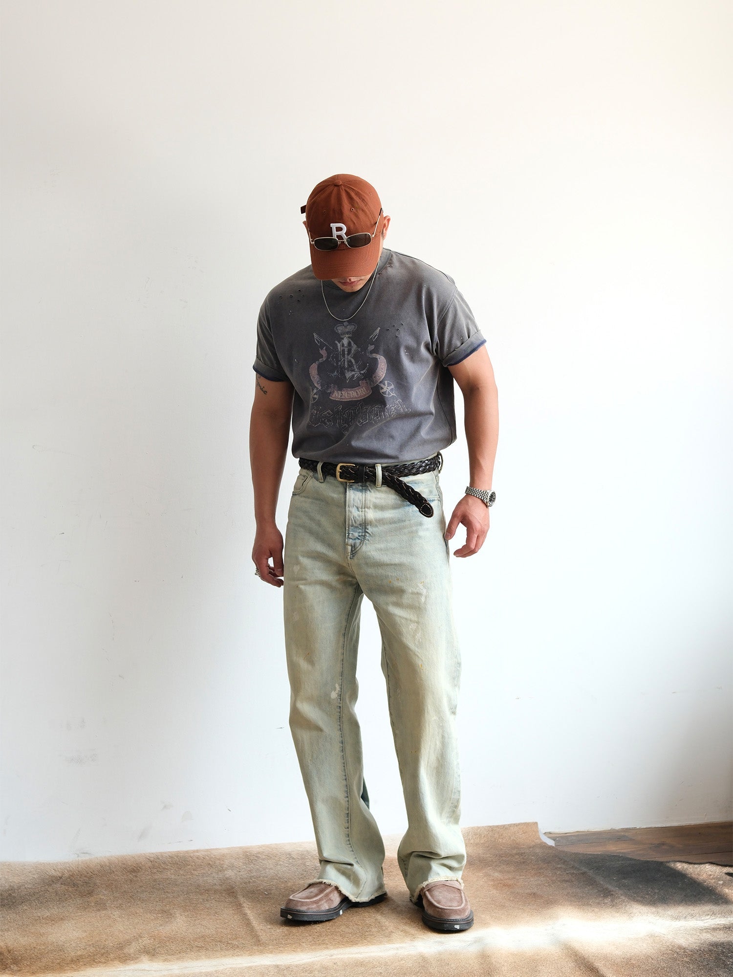 NEIGBORL Washed Paint-Splatter Straight-Leg Jeans-Jeans-S-Free Shipping Leatheretro