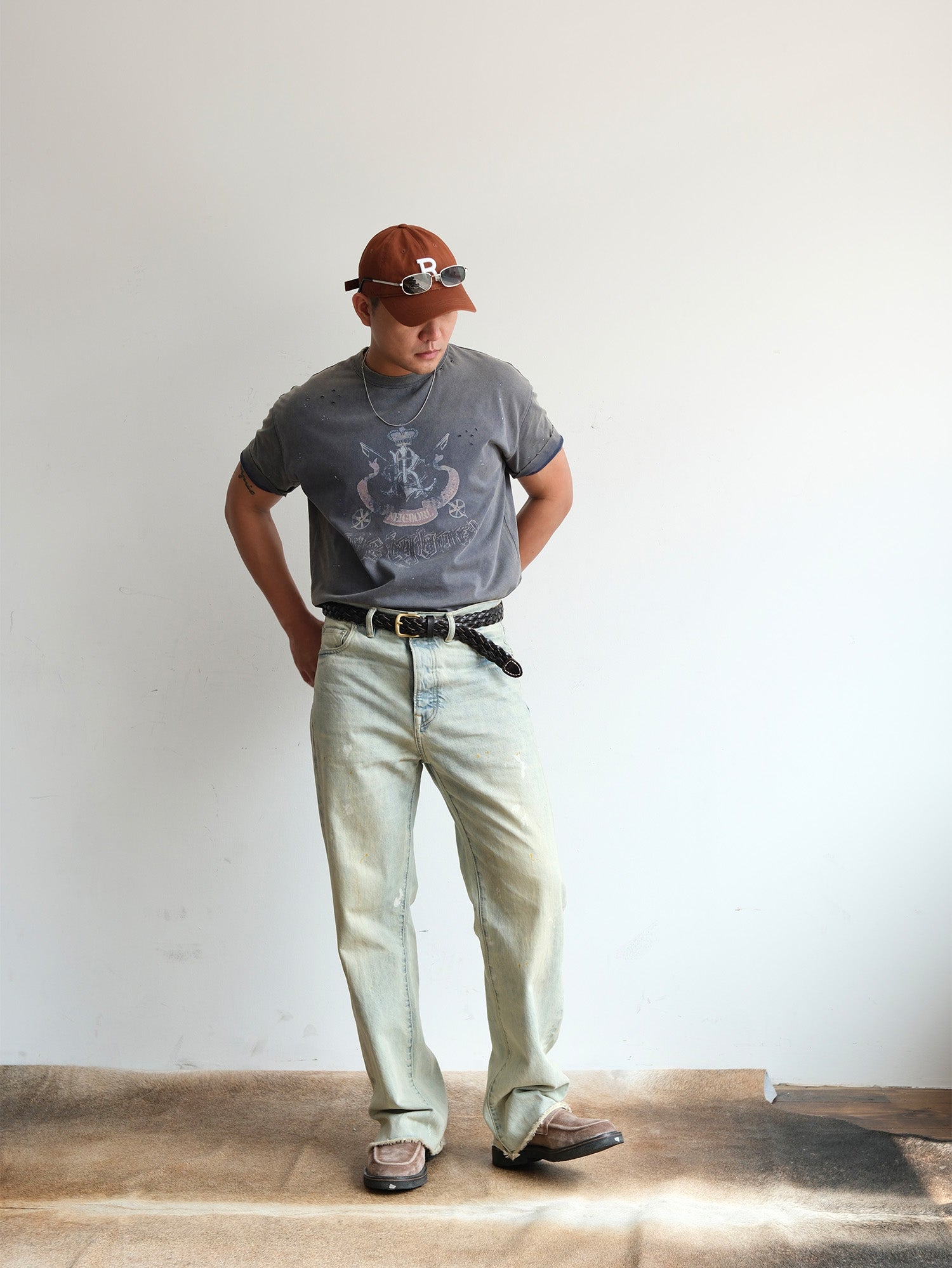NEIGBORL Washed Paint-Splatter Straight-Leg Jeans-Jeans-S-Free Shipping Leatheretro
