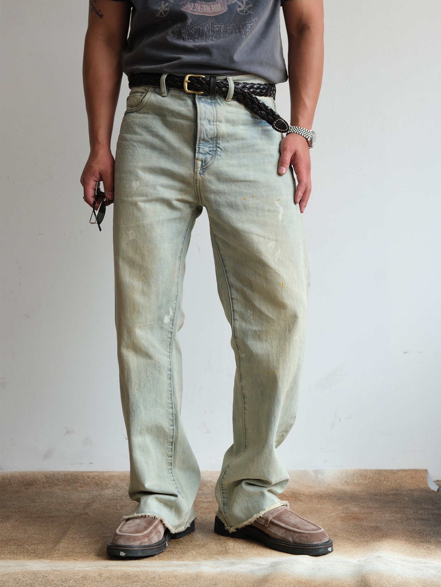 NEIGBORL Washed Paint-Splatter Straight-Leg Jeans-Jeans-S-Free Shipping Leatheretro