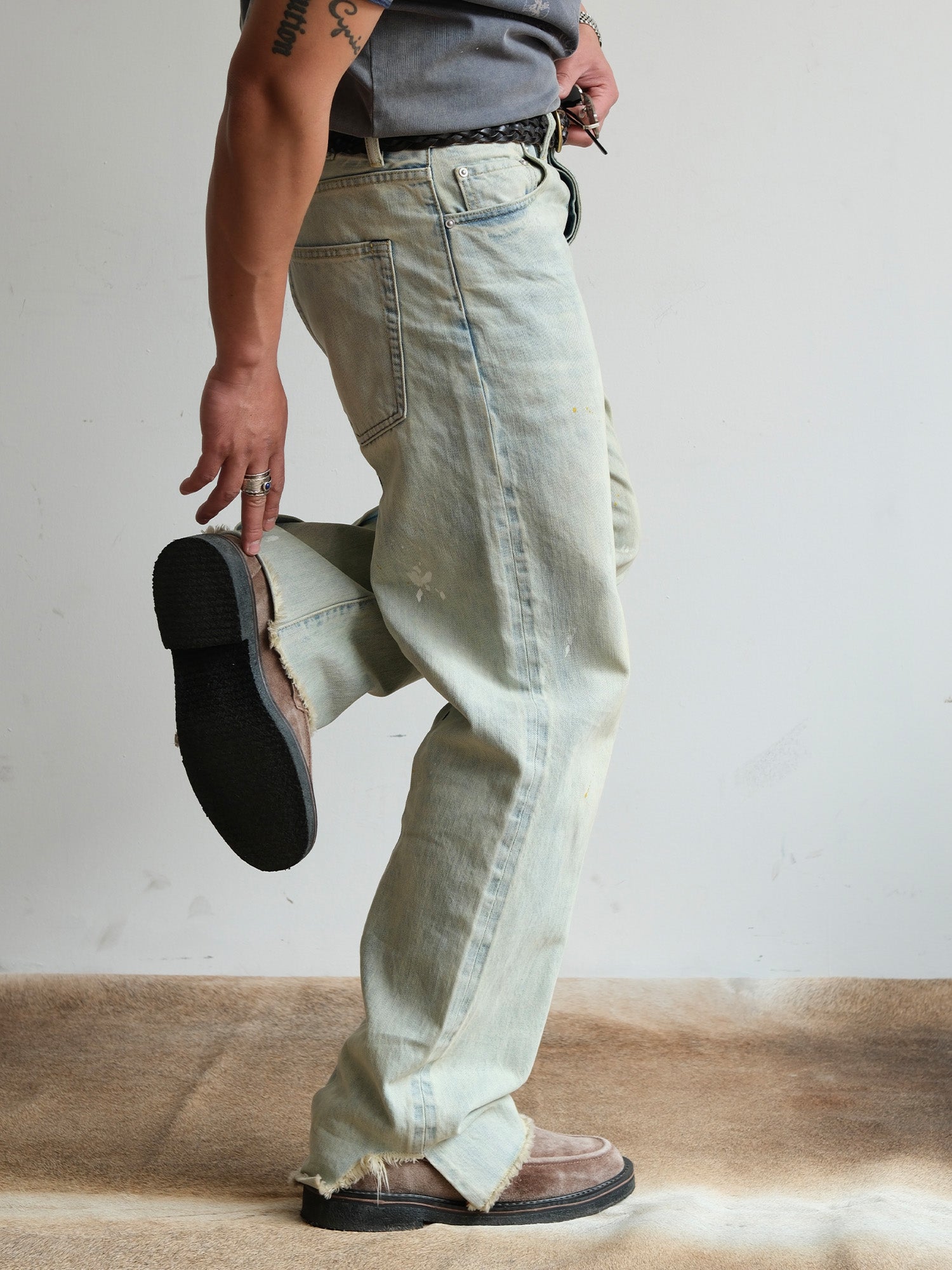 NEIGBORL Washed Paint-Splatter Straight-Leg Jeans-Jeans-S-Free Shipping Leatheretro
