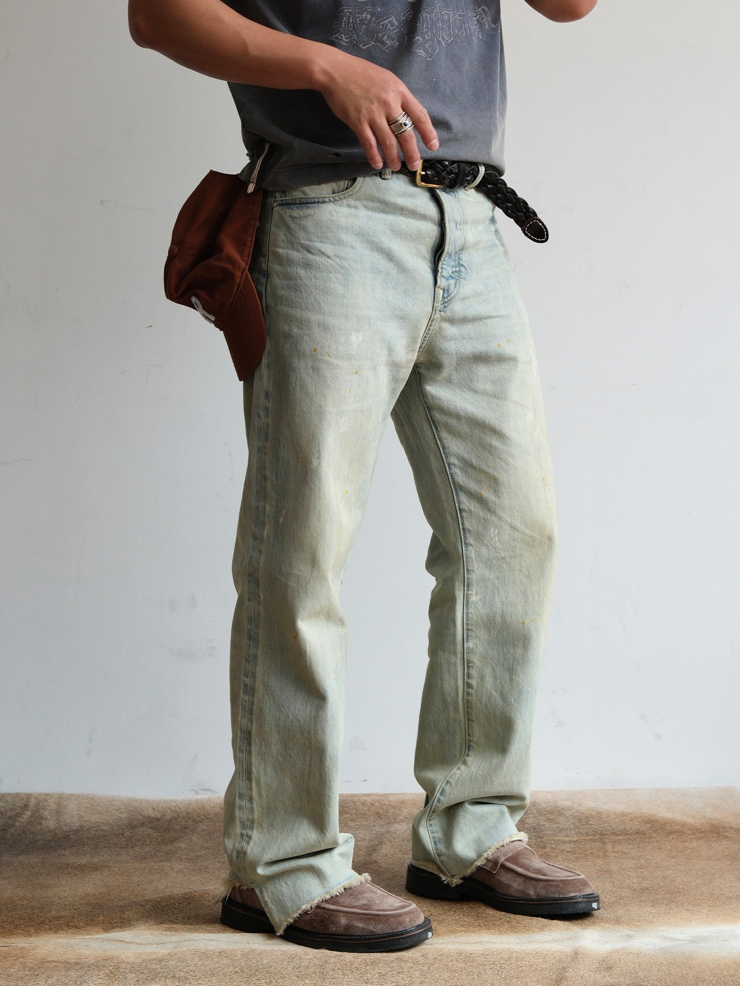 NEIGBORL Washed Paint-Splatter Straight-Leg Jeans-Jeans-S-Free Shipping Leatheretro