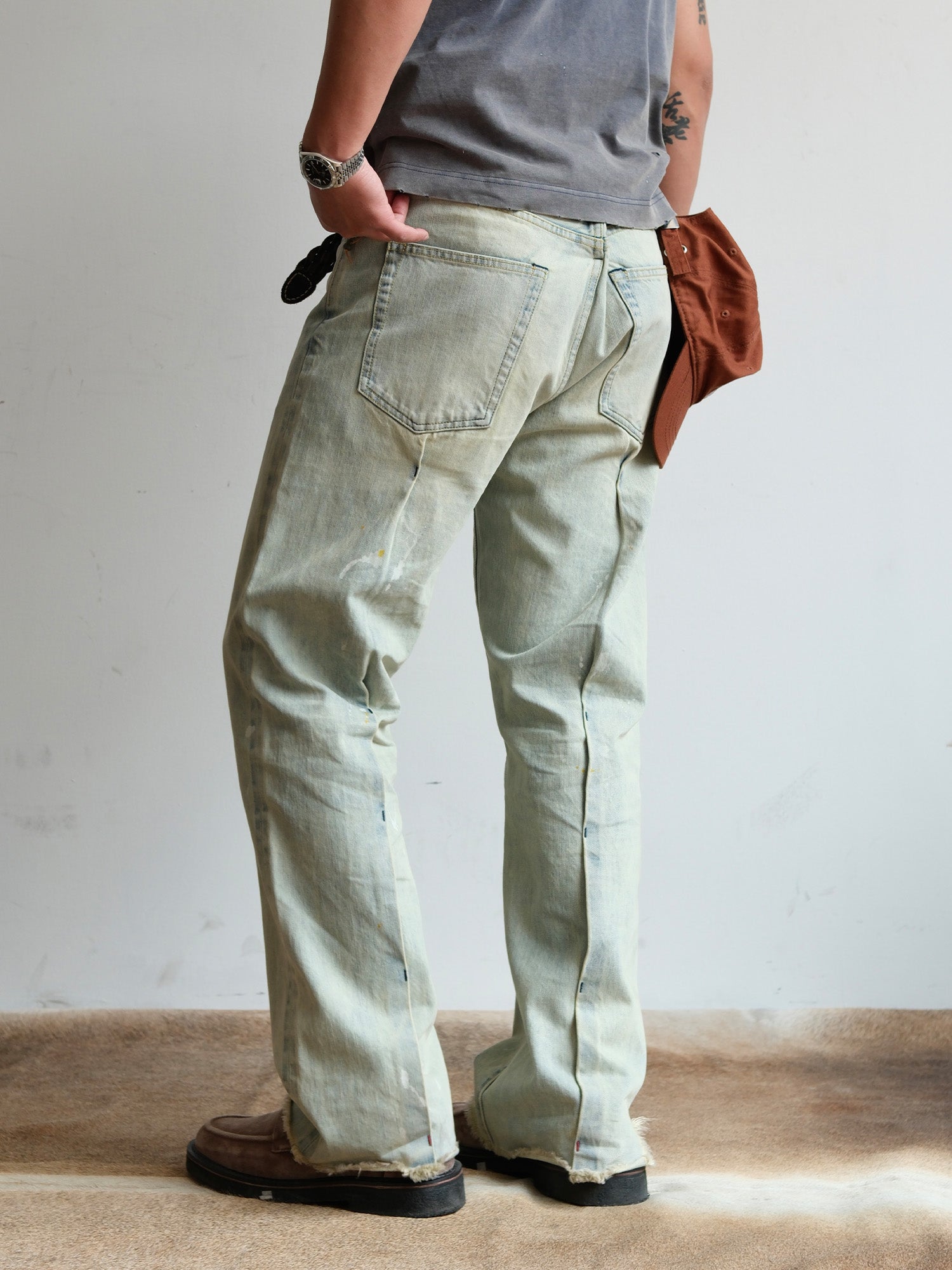 NEIGBORL Washed Paint-Splatter Straight-Leg Jeans-Jeans-S-Free Shipping Leatheretro