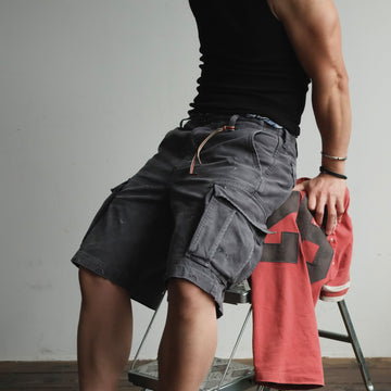 NEIGBORL Distressed Multi-Pocket Washed Cargo Shorts-Shorts-S-Gray-Free Shipping Leatheretro