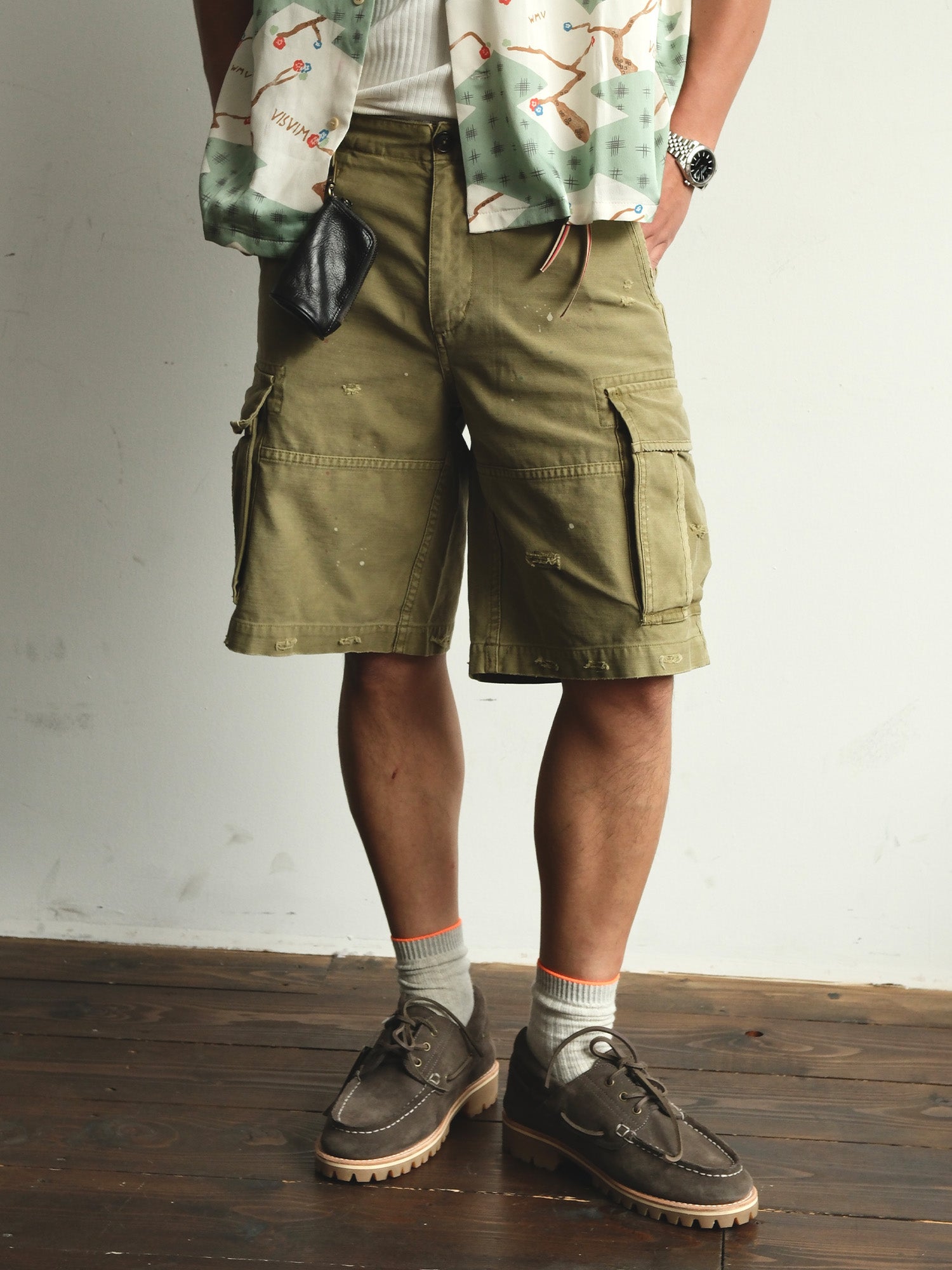 NEIGBORL Distressed Multi-Pocket Washed Cargo Shorts-Shorts-S-Gray-Free Shipping Leatheretro