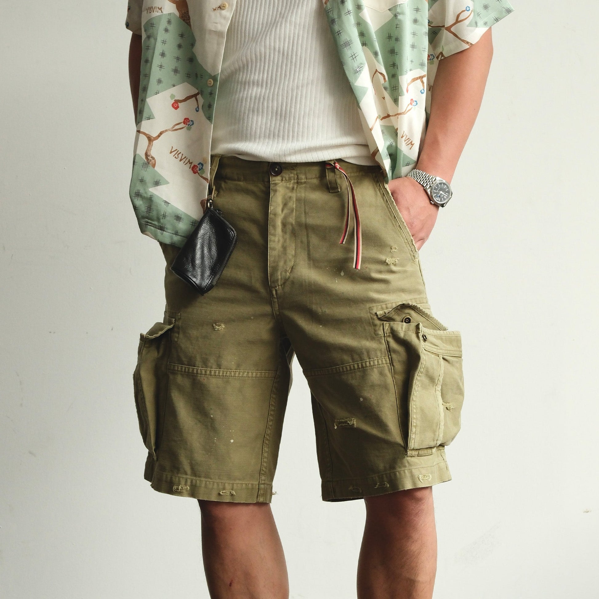 NEIGBORL Distressed Multi-Pocket Washed Cargo Shorts-Shorts-S-Green-Free Shipping Leatheretro