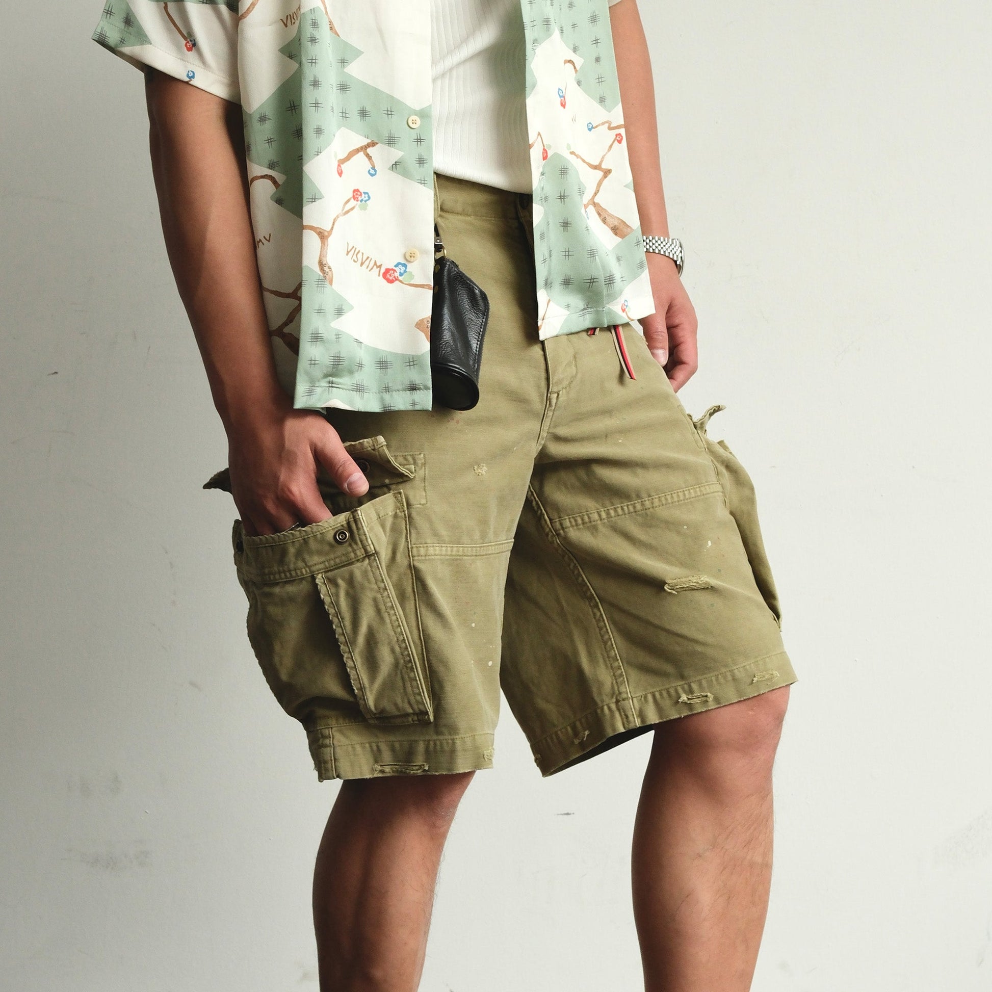 NEIGBORL Distressed Multi-Pocket Washed Cargo Shorts-Shorts-S-Gray-Free Shipping Leatheretro