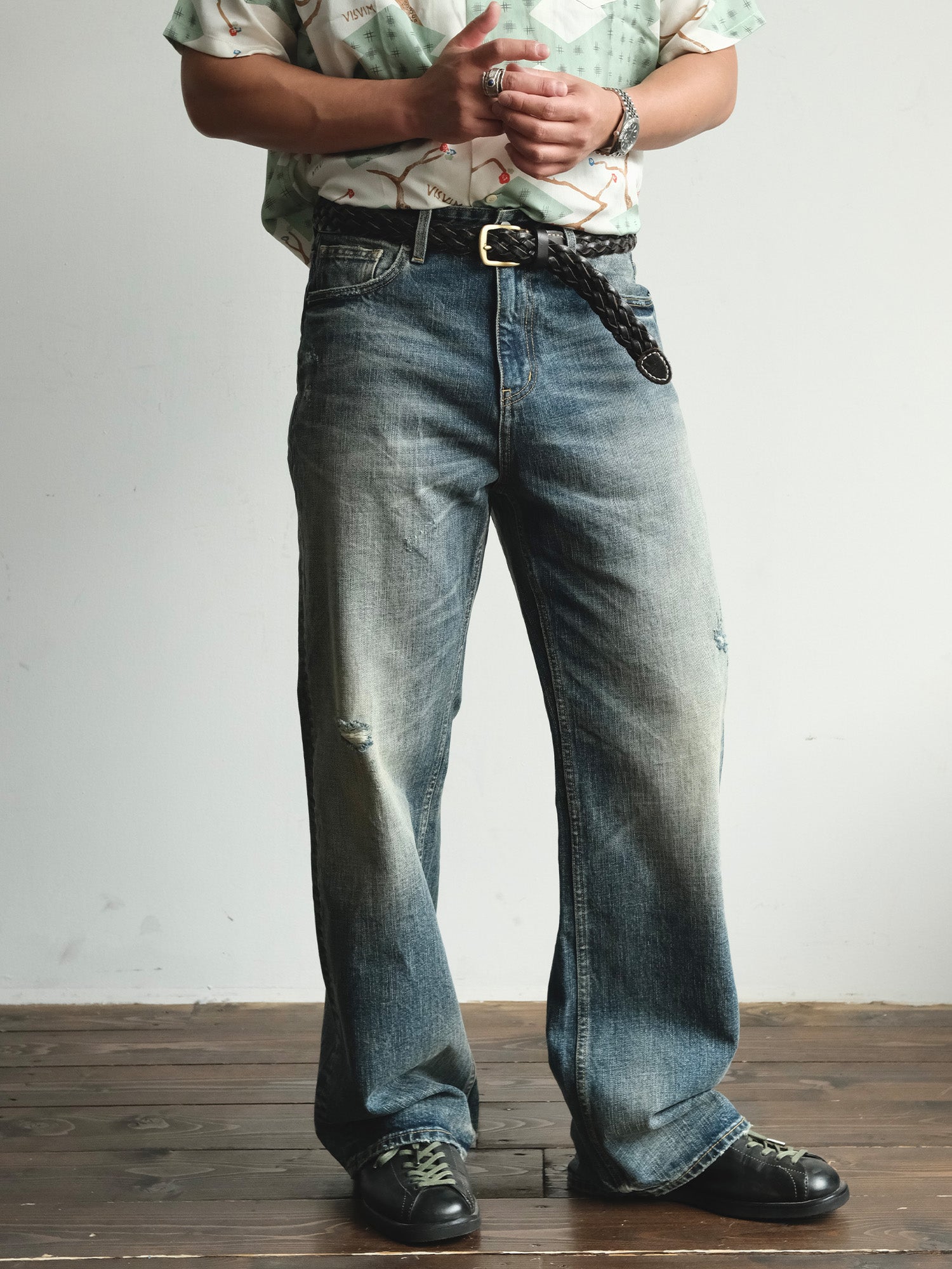 NEIGBORL Washed Distressed Flared Jeans-Jeans-S-Free Shipping Leatheretro