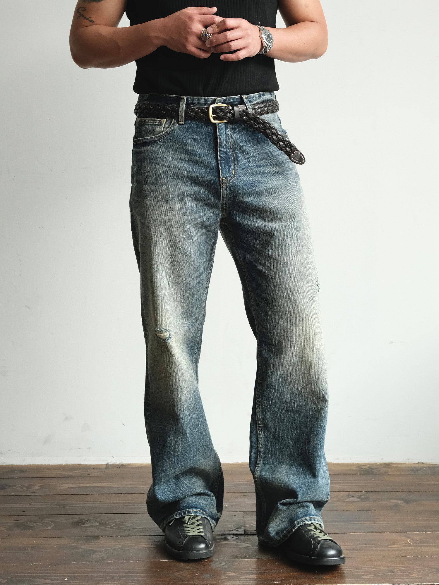 NEIGBORL Washed Distressed Flared Jeans-Jeans-S-Free Shipping Leatheretro