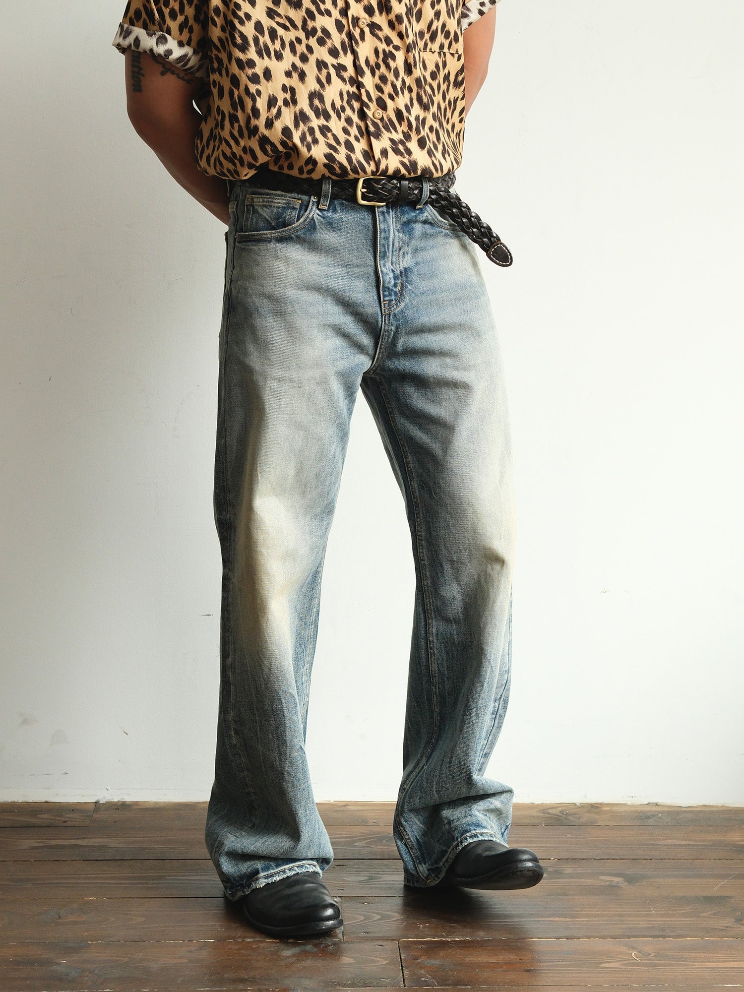 NEIGBORL Whiskering Washed Straight-Leg Jeans-Jeans-S-Free Shipping Leatheretro