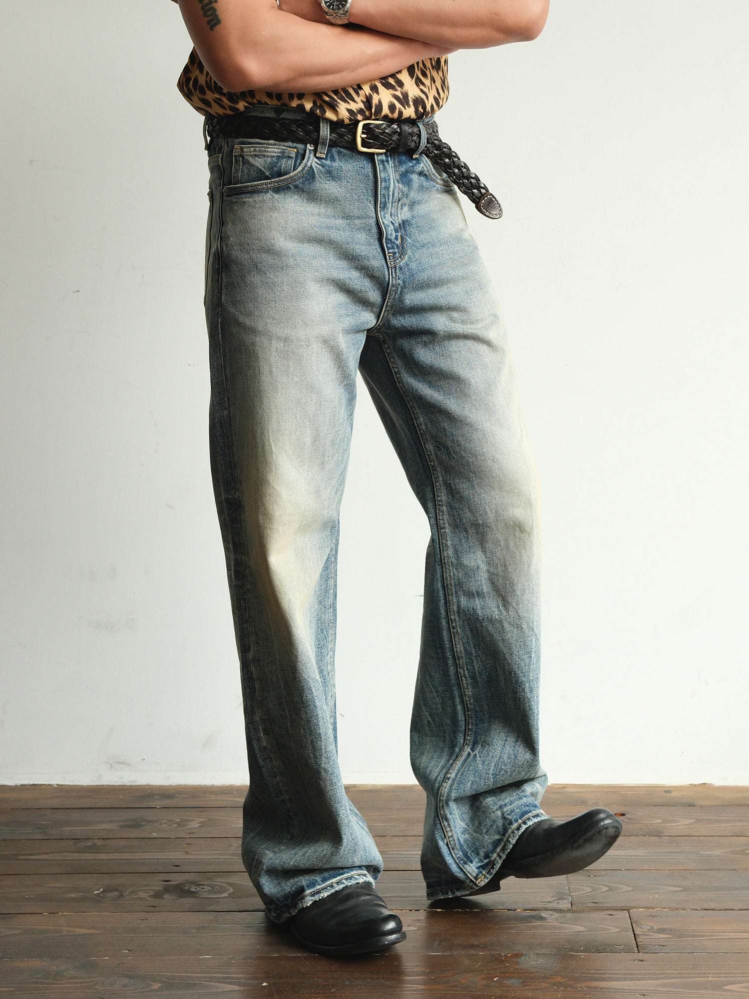 NEIGBORL Whiskering Washed Straight-Leg Jeans-Jeans-S-Free Shipping Leatheretro
