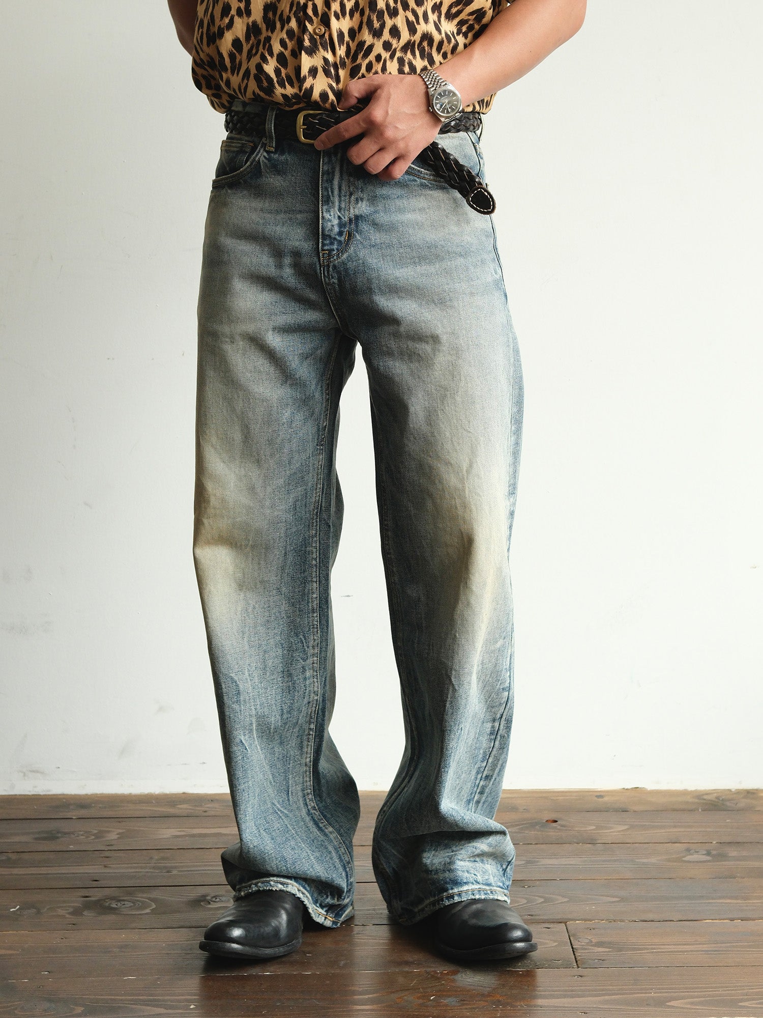 NEIGBORL Whiskering Washed Straight-Leg Jeans-Jeans-S-Free Shipping Leatheretro