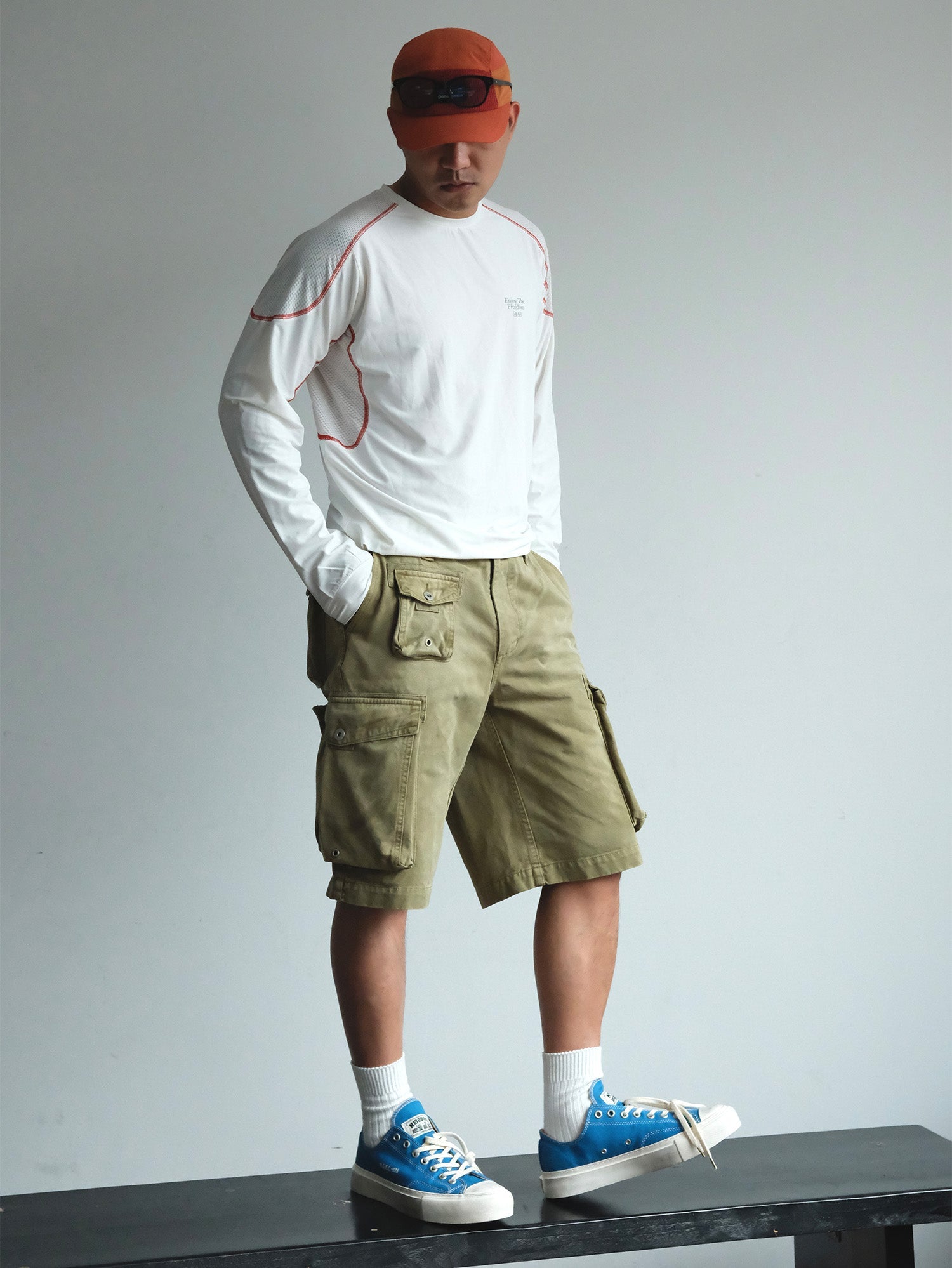 NEIGBORL Washed Sulfur-Dyed Multi-Pocket Cargo Shorts-Shorts-S-Green-Free Shipping Leatheretro