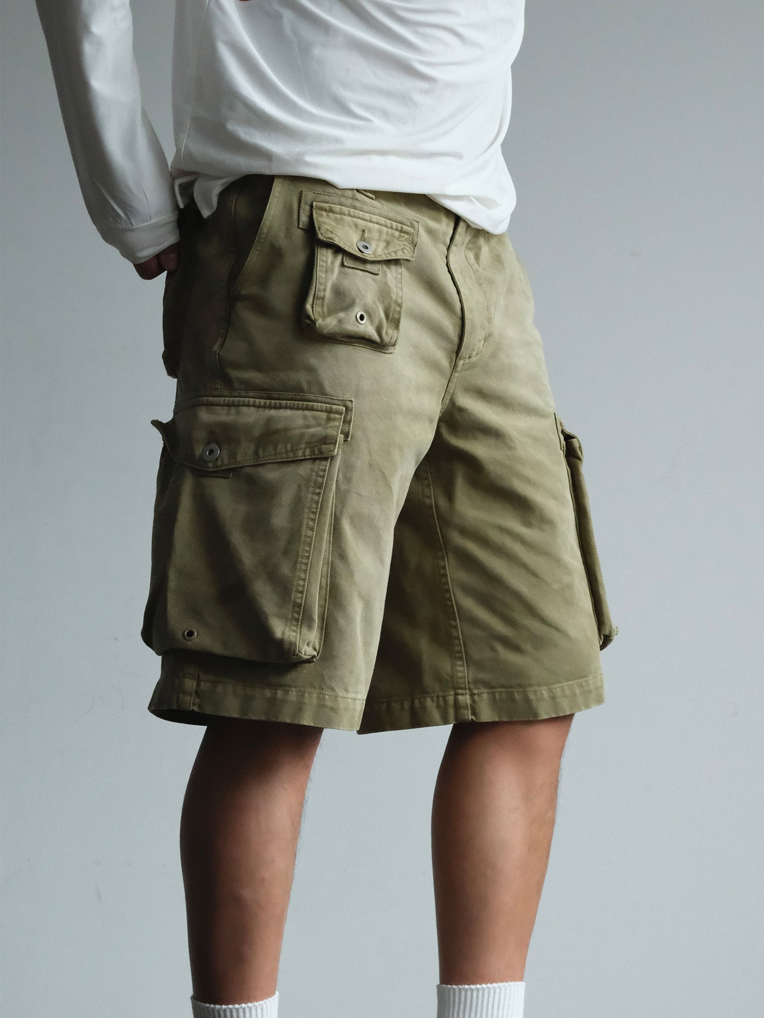 NEIGBORL Washed Sulfur-Dyed Multi-Pocket Cargo Shorts-Shorts-S-Green-Free Shipping Leatheretro