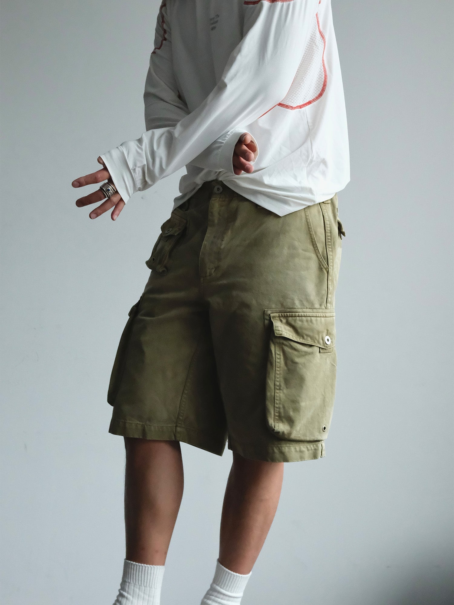NEIGBORL Washed Sulfur-Dyed Multi-Pocket Cargo Shorts-Shorts-S-Green-Free Shipping Leatheretro