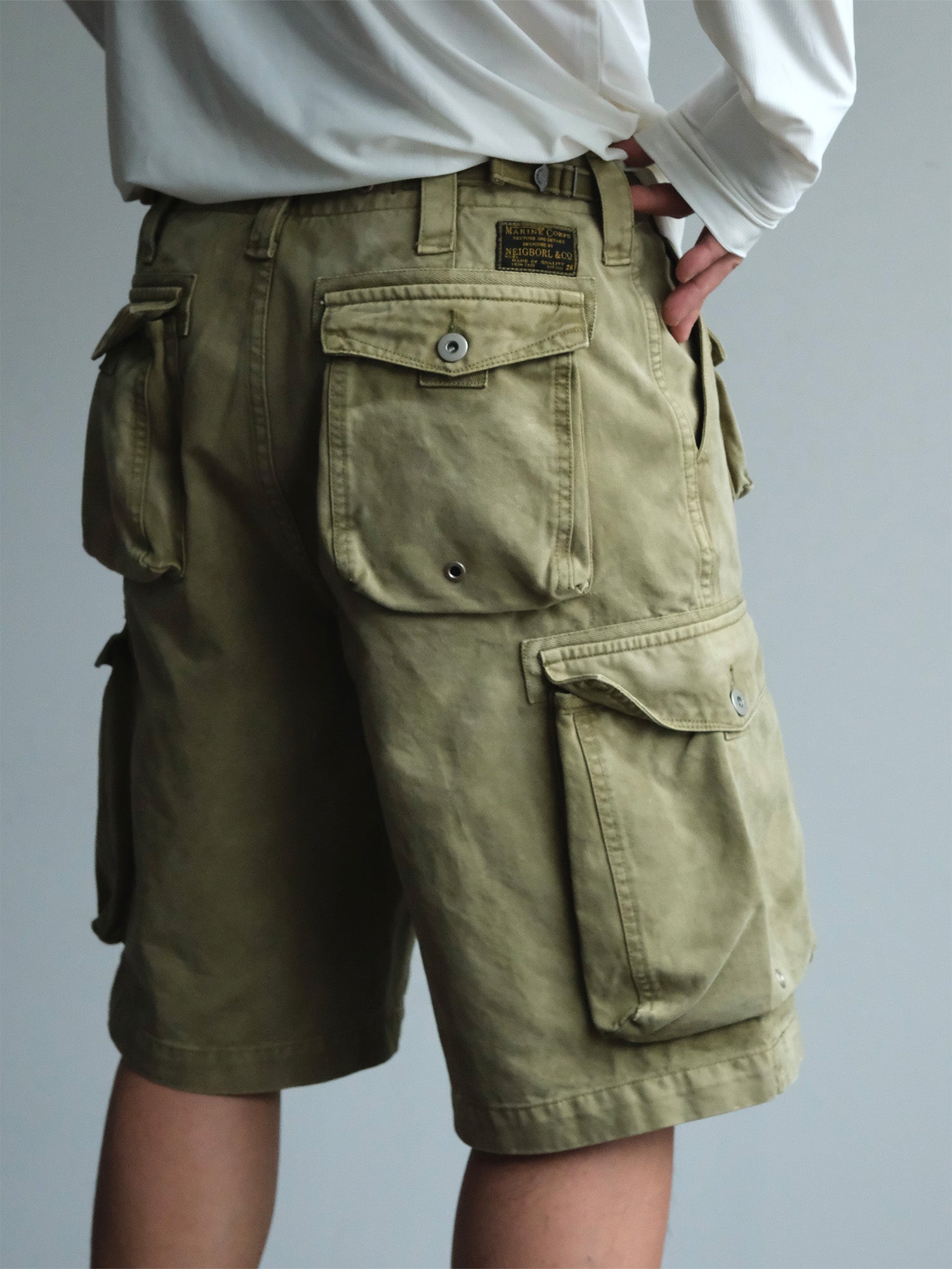 NEIGBORL Washed Sulfur-Dyed Multi-Pocket Cargo Shorts-Shorts-S-Green-Free Shipping Leatheretro