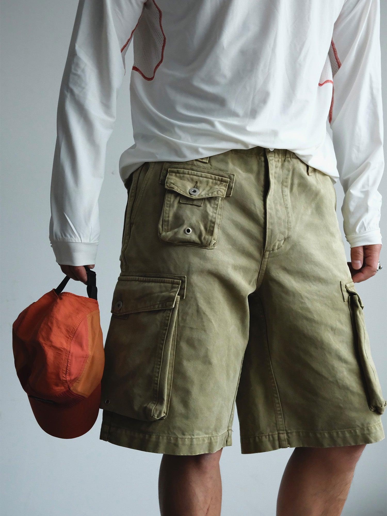 NEIGBORL Washed Sulfur-Dyed Multi-Pocket Cargo Shorts-Shorts-S-Green-Free Shipping Leatheretro