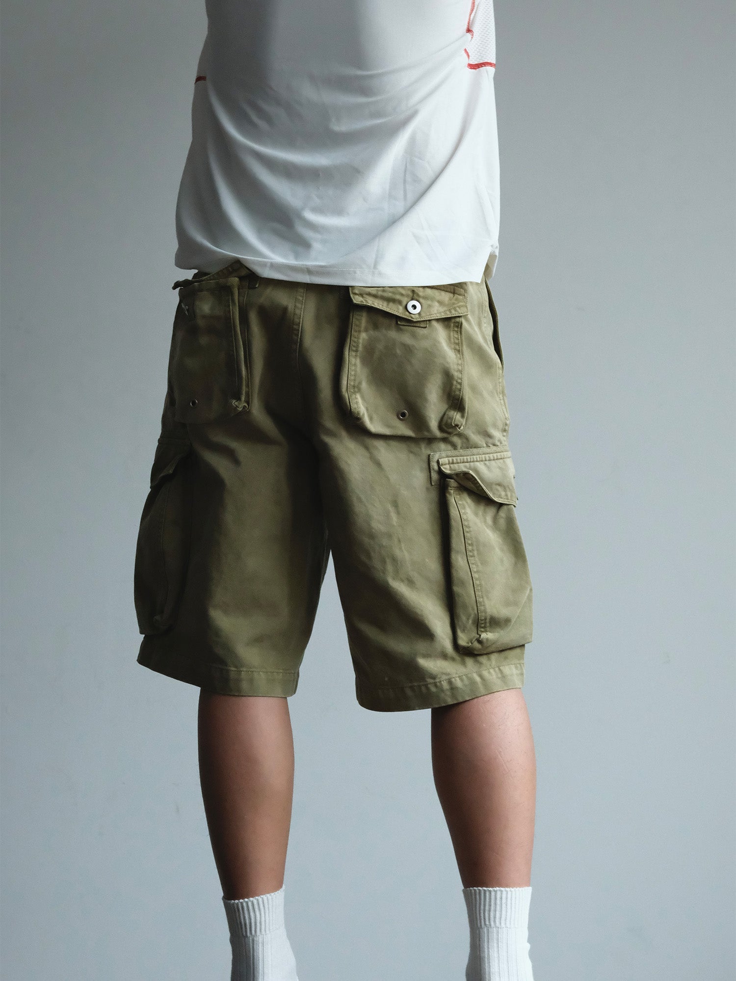 NEIGBORL Washed Sulfur-Dyed Multi-Pocket Cargo Shorts-Shorts-S-Green-Free Shipping Leatheretro