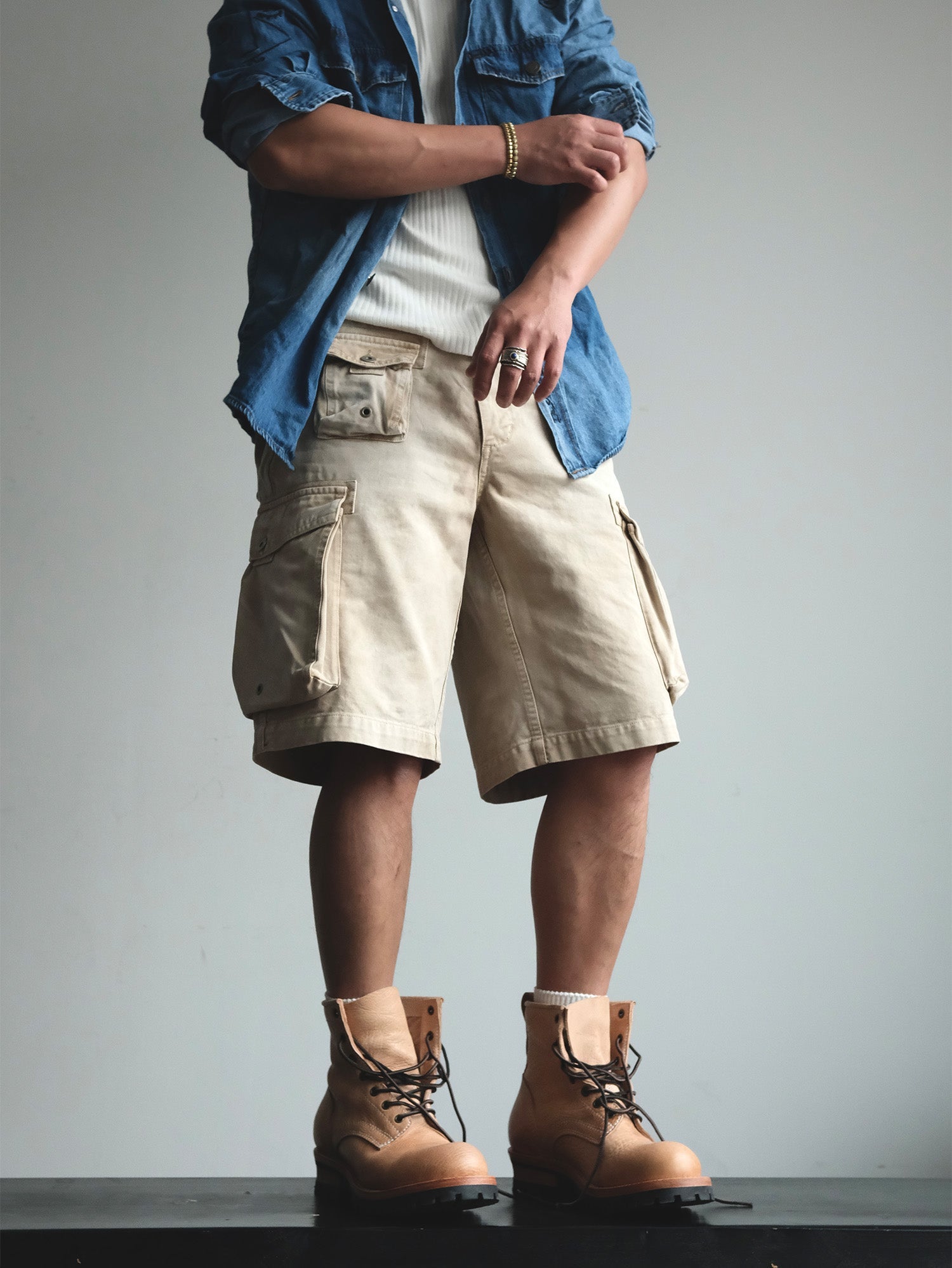 NEIGBORL Washed Sulfur-Dyed Multi-Pocket Cargo Shorts-Shorts-S-Green-Free Shipping Leatheretro
