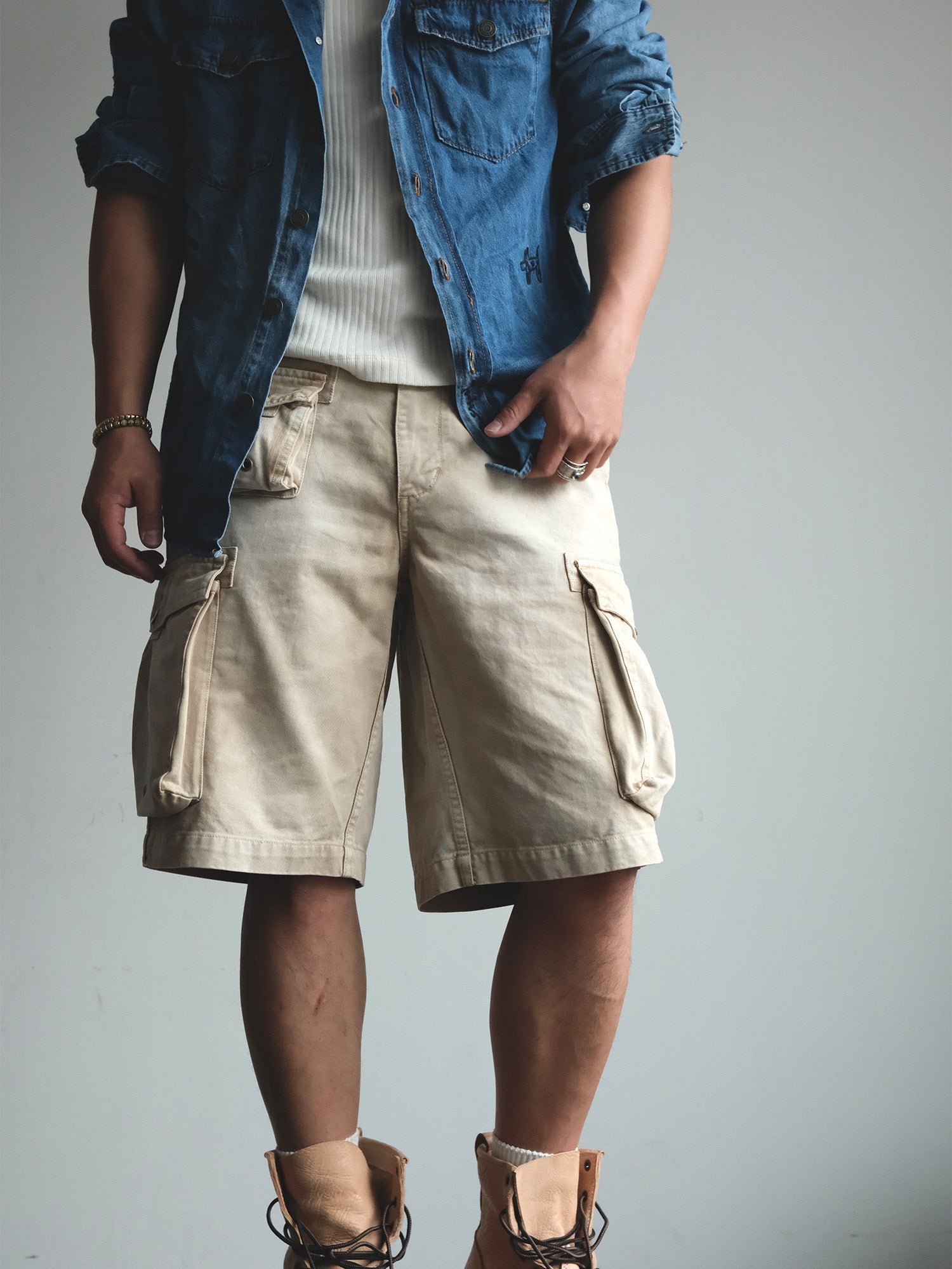 NEIGBORL Washed Sulfur-Dyed Multi-Pocket Cargo Shorts-Shorts-S-Green-Free Shipping Leatheretro