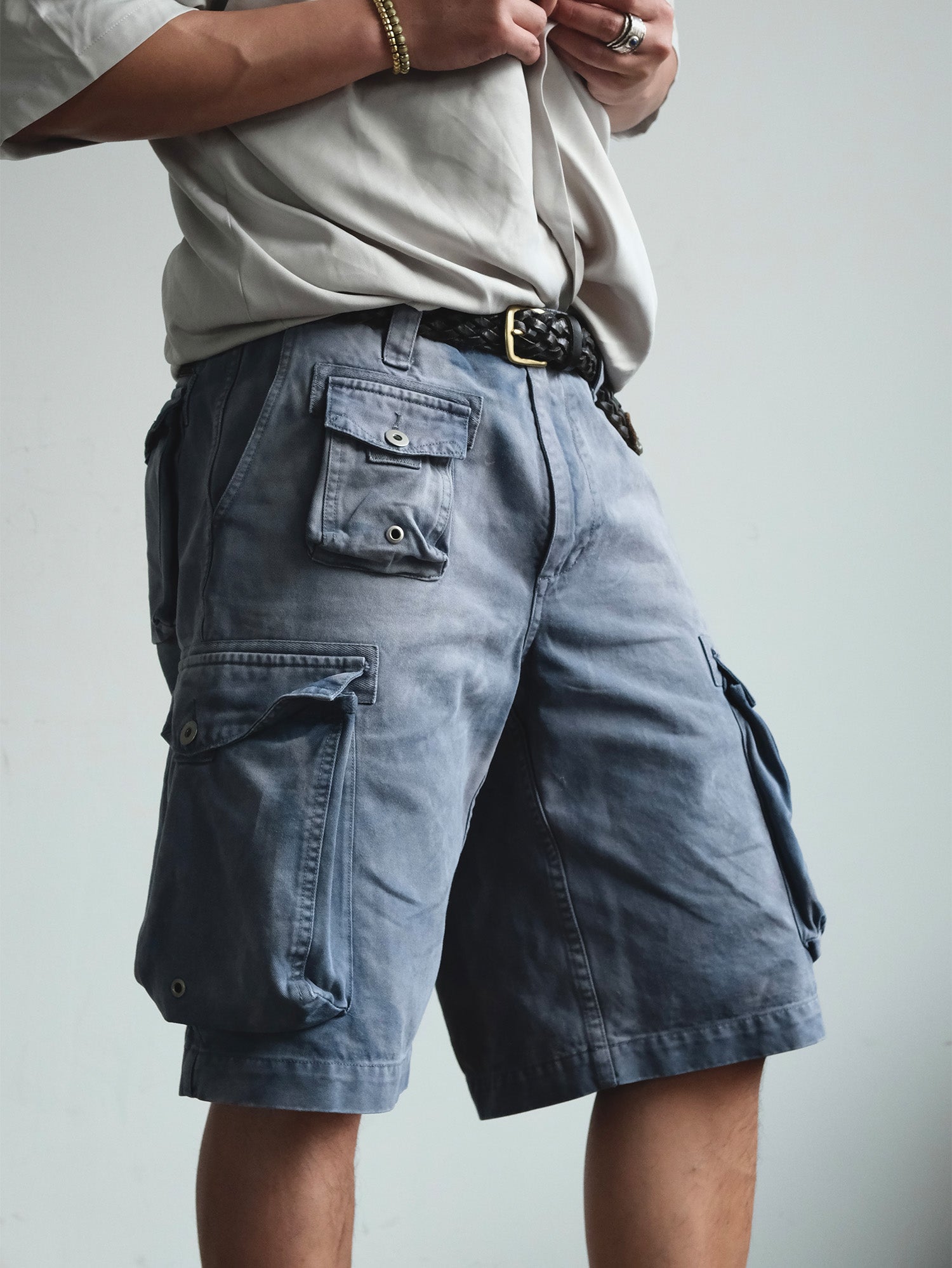 NEIGBORL Washed Sulfur-Dyed Multi-Pocket Cargo Shorts-Shorts-S-Green-Free Shipping Leatheretro