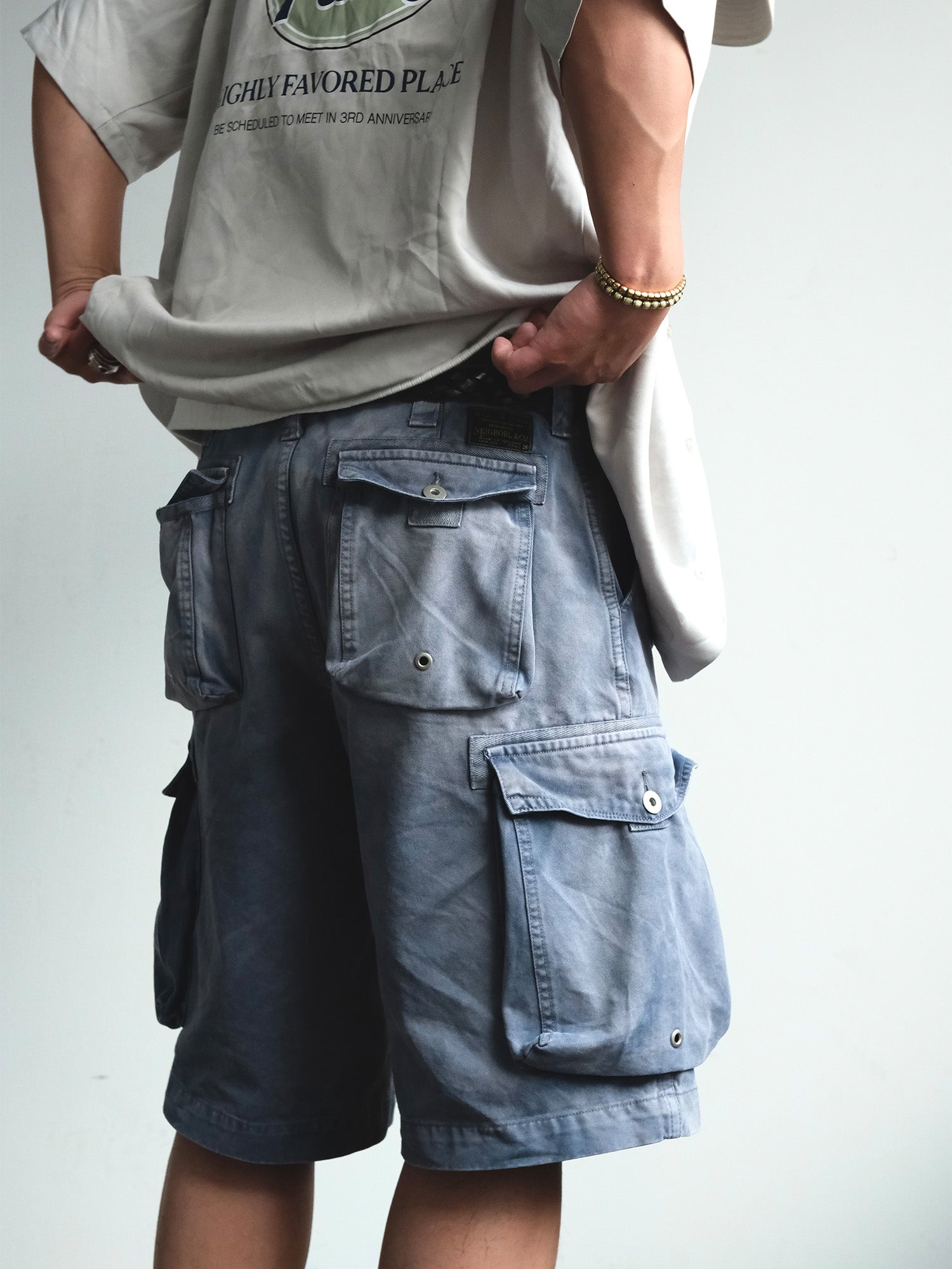 NEIGBORL Washed Sulfur-Dyed Multi-Pocket Cargo Shorts-Shorts-S-Green-Free Shipping Leatheretro
