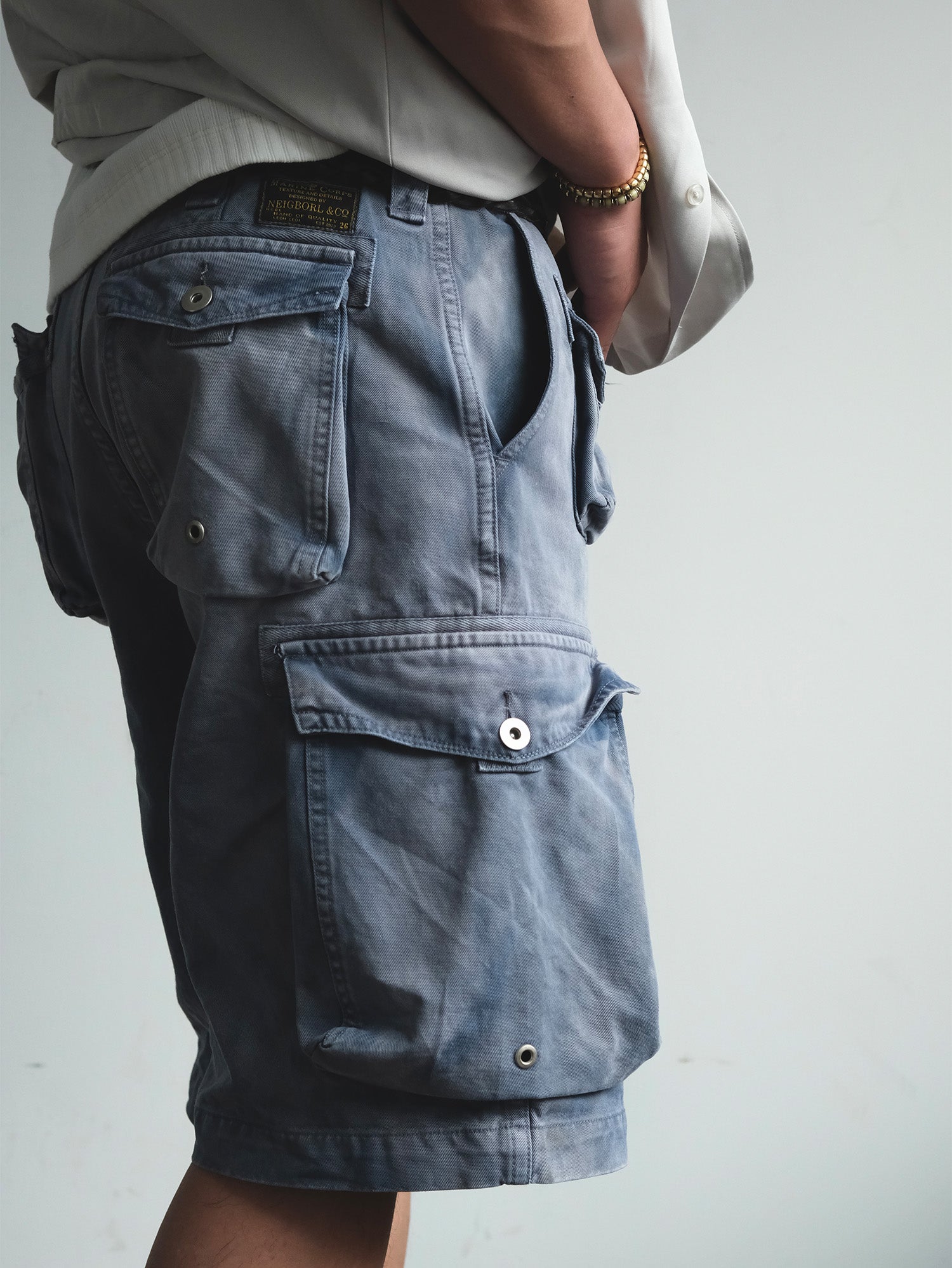 NEIGBORL Washed Sulfur-Dyed Multi-Pocket Cargo Shorts-Shorts-S-Green-Free Shipping Leatheretro