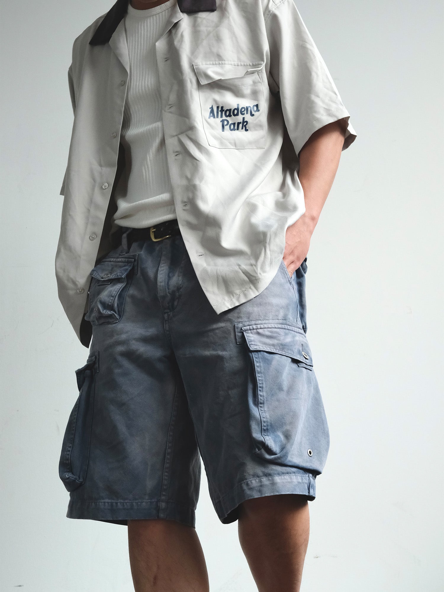 NEIGBORL Washed Sulfur-Dyed Multi-Pocket Cargo Shorts-Shorts-S-Green-Free Shipping Leatheretro