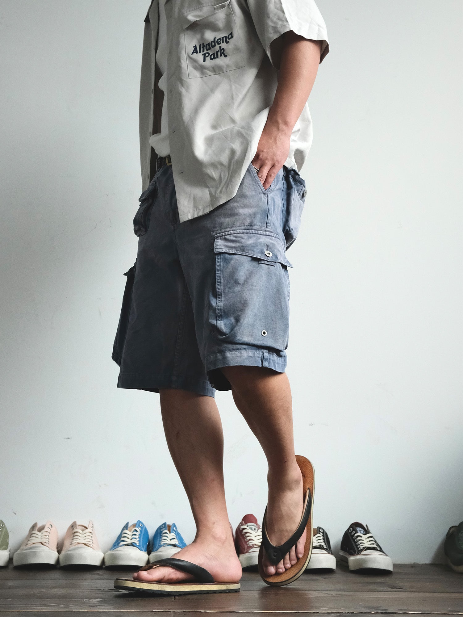 NEIGBORL Washed Sulfur-Dyed Multi-Pocket Cargo Shorts-Shorts-S-Green-Free Shipping Leatheretro