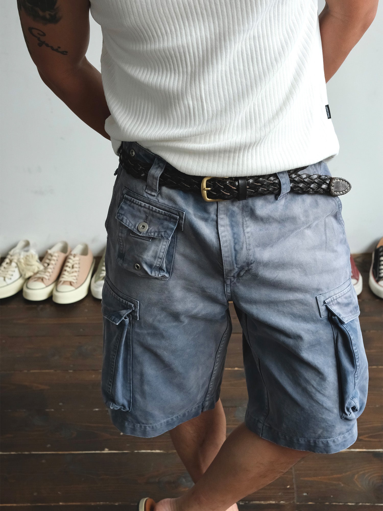 NEIGBORL Washed Sulfur-Dyed Multi-Pocket Cargo Shorts-Shorts-S-Green-Free Shipping Leatheretro