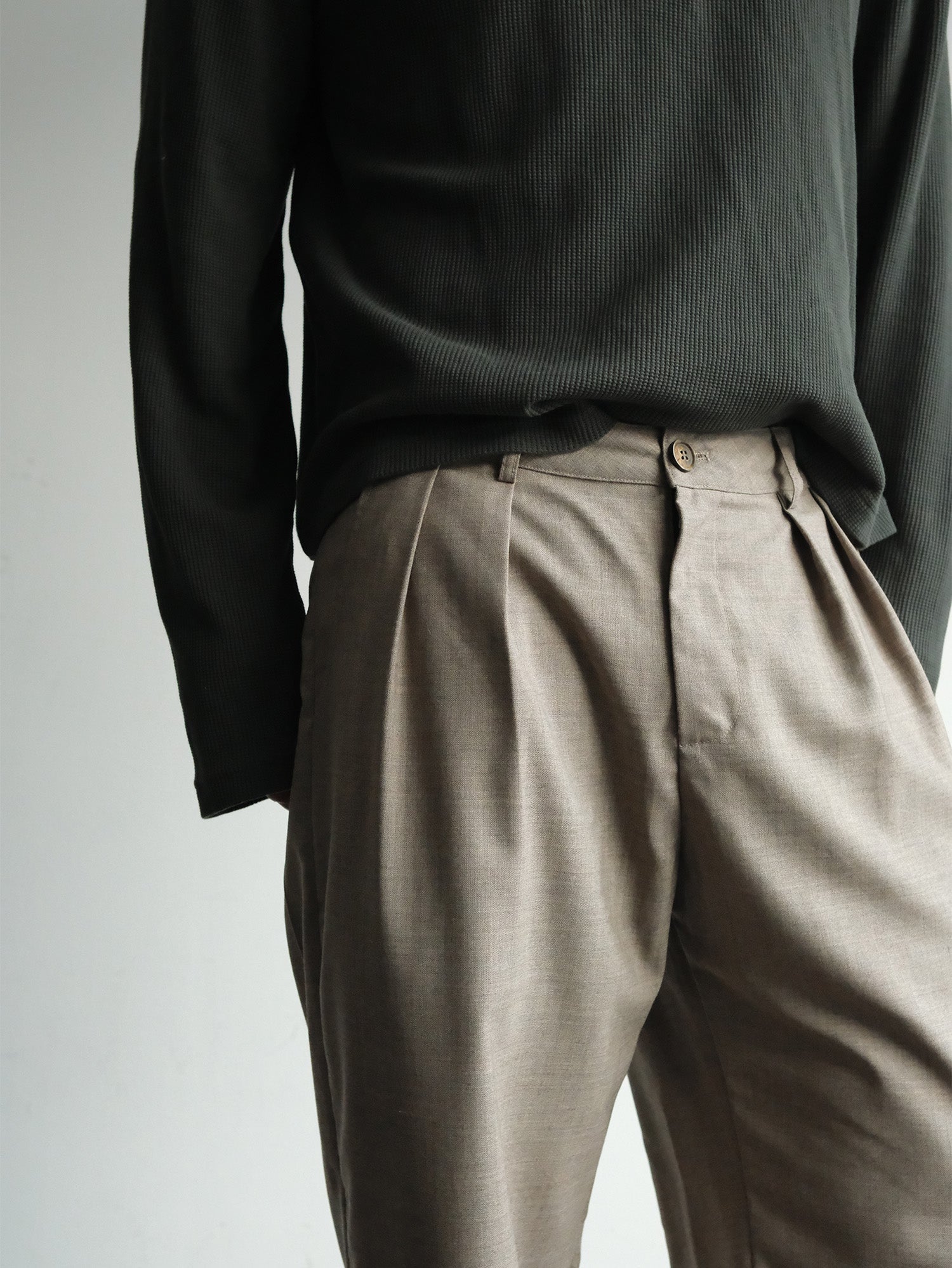 NEIGBORL Wool Double-Pleated Straight-Leg Trousers-Jeans-S-Khaki-Free Shipping Leatheretro