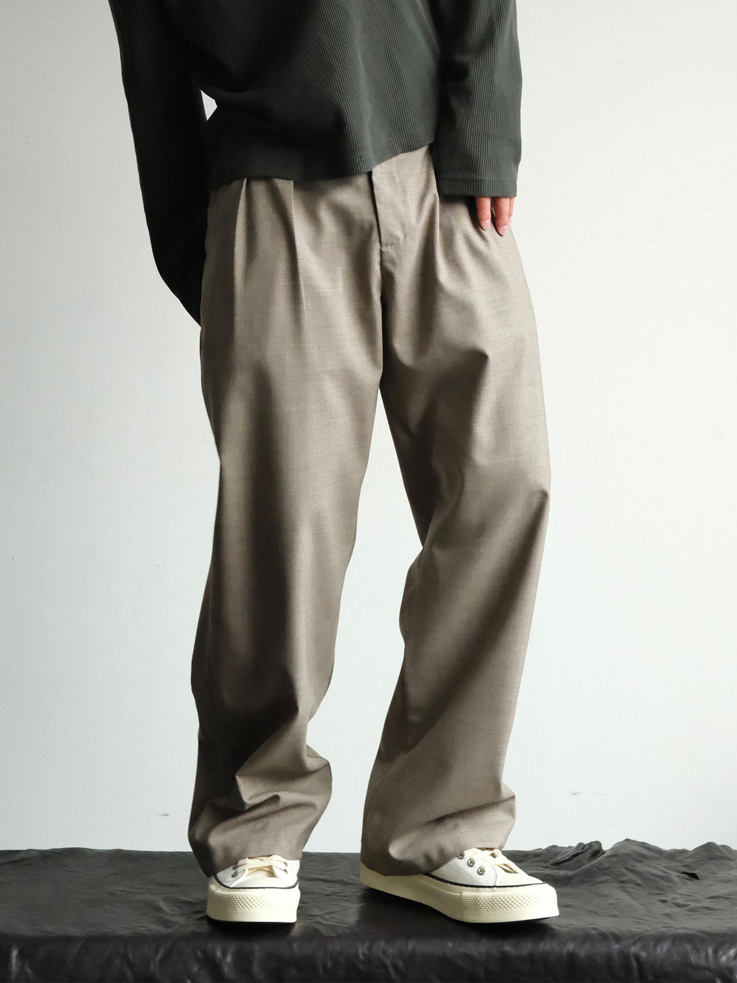 NEIGBORL Wool Double-Pleated Straight-Leg Trousers-Jeans-S-Khaki-Free Shipping Leatheretro