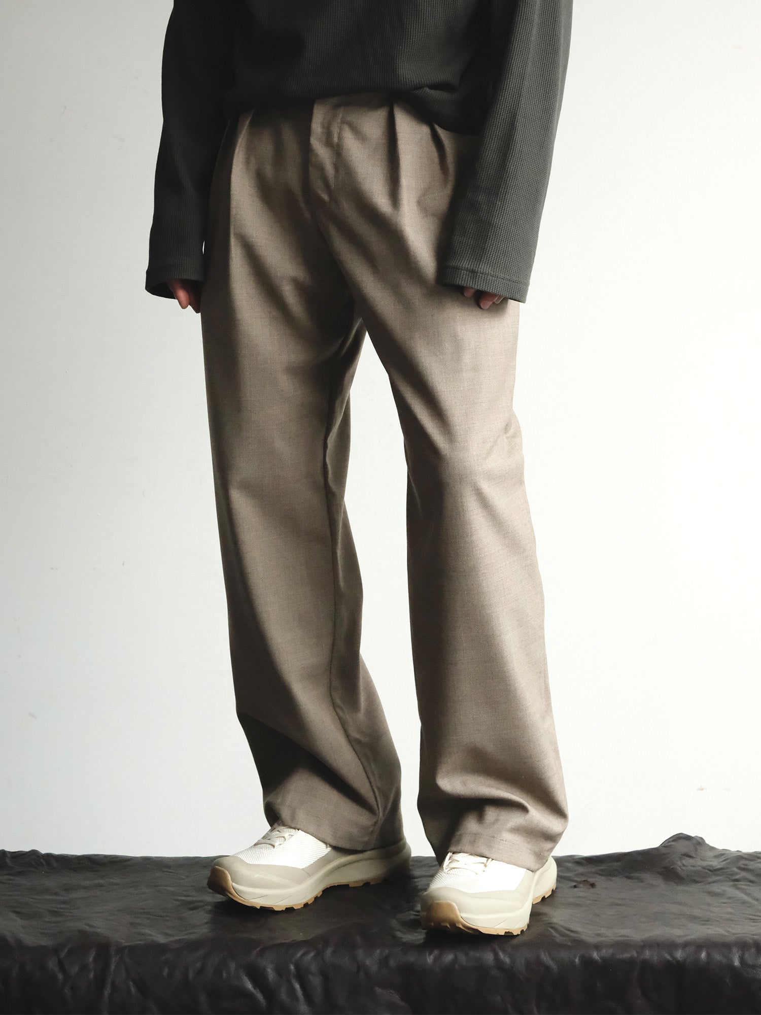 NEIGBORL Wool Double-Pleated Straight-Leg Trousers-Jeans-S-Khaki-Free Shipping Leatheretro
