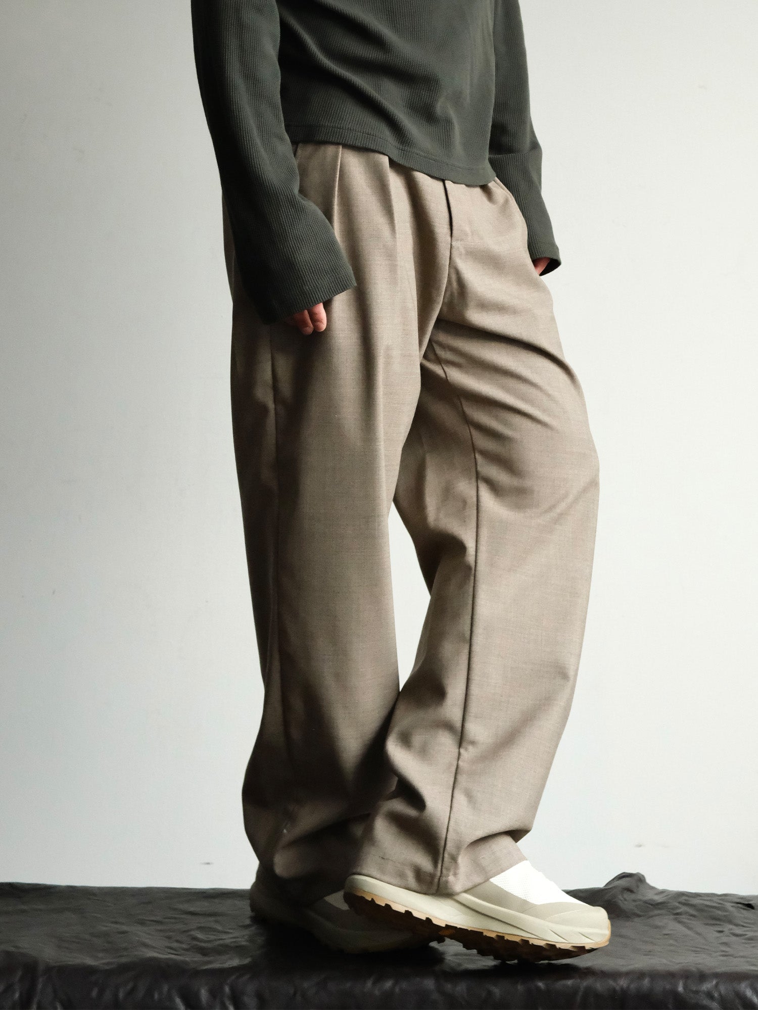 NEIGBORL Wool Double-Pleated Straight-Leg Trousers-Jeans-S-Khaki-Free Shipping Leatheretro