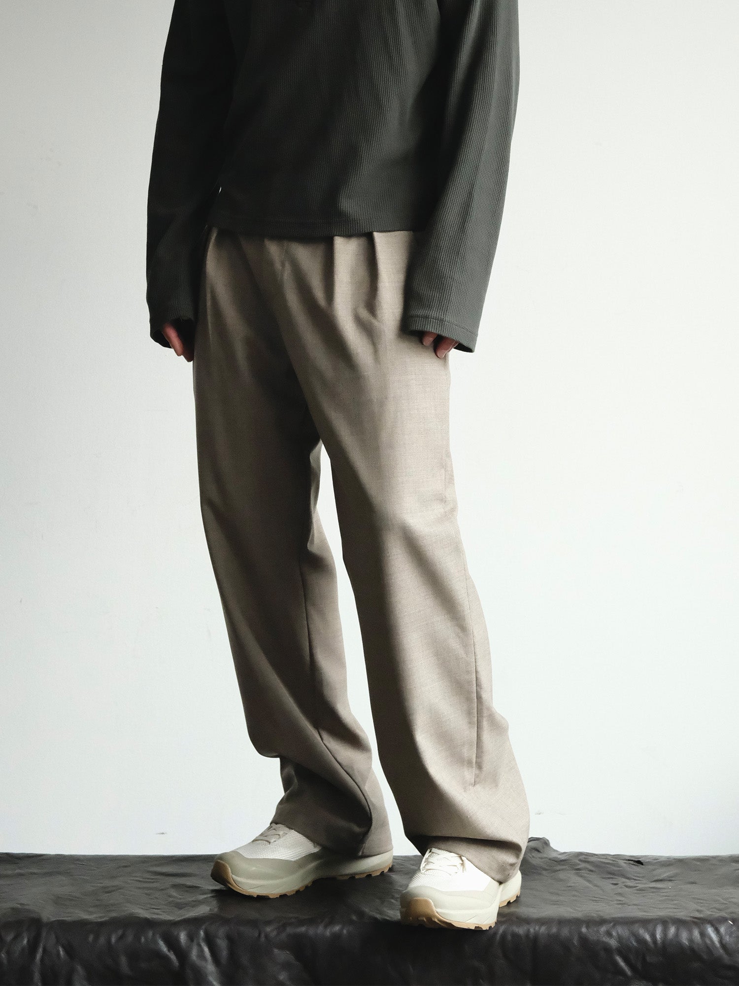 NEIGBORL Wool Double-Pleated Straight-Leg Trousers-Jeans-S-Khaki-Free Shipping Leatheretro