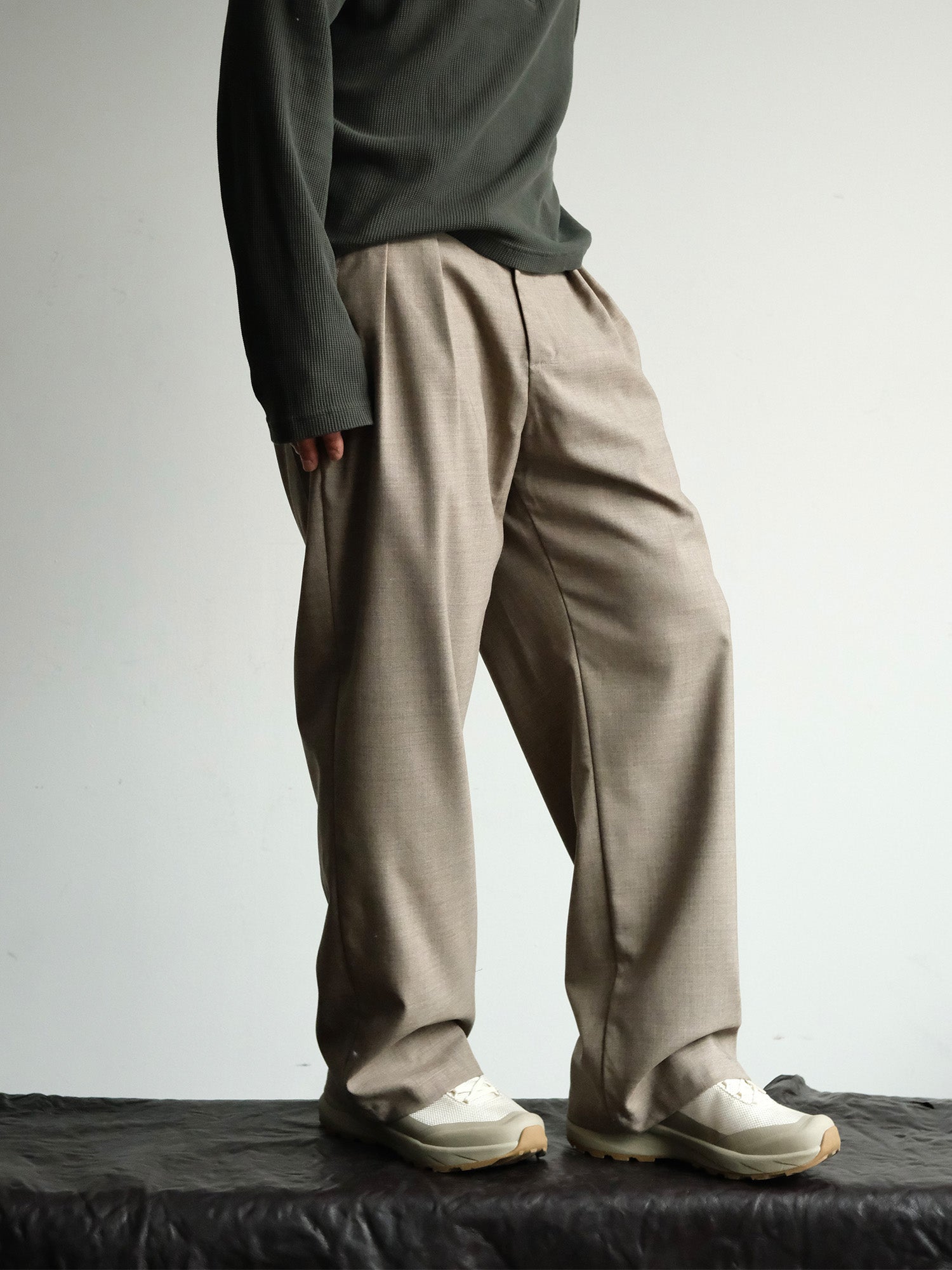 NEIGBORL Wool Double-Pleated Straight-Leg Trousers-Jeans-S-Khaki-Free Shipping Leatheretro